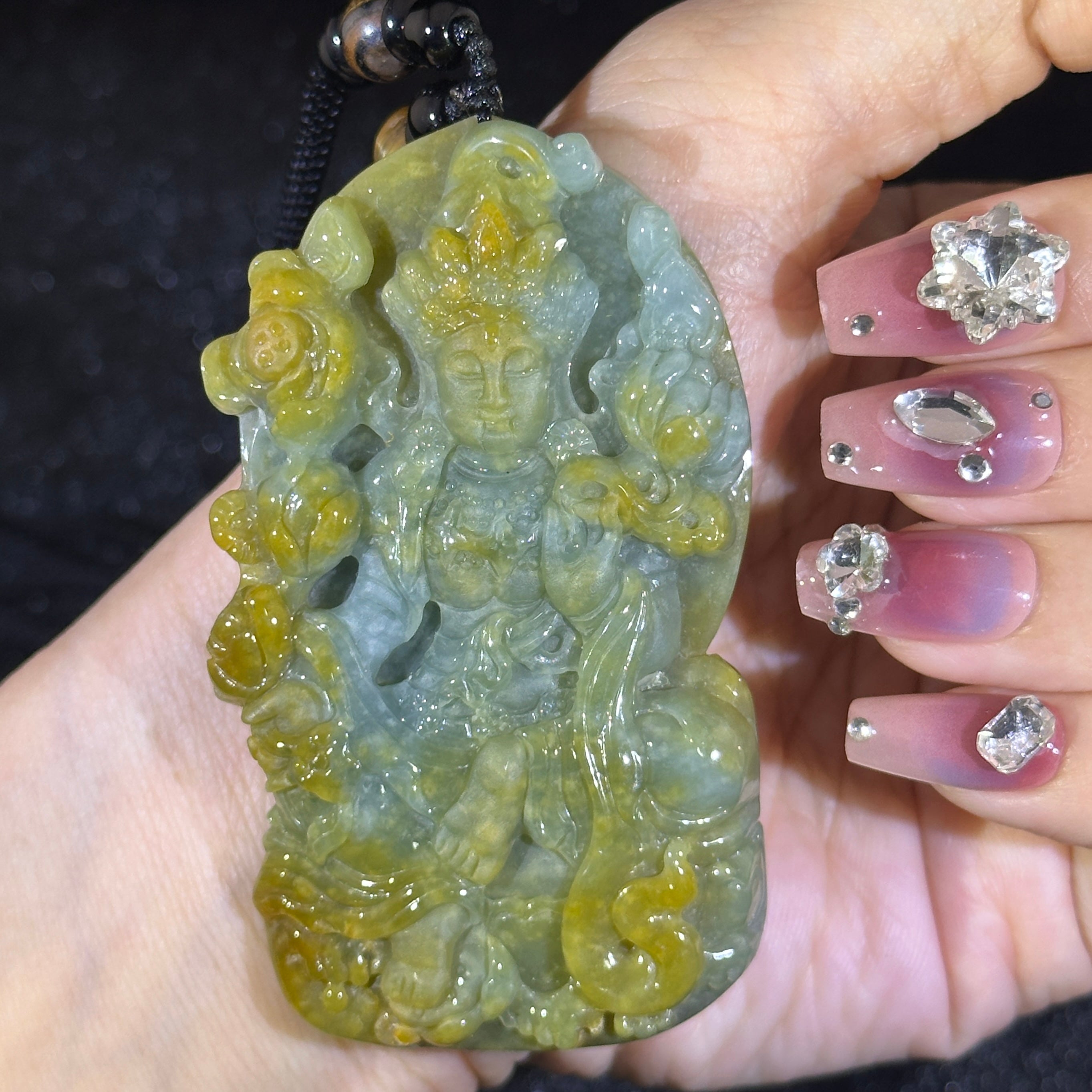 Blueish Green & Yellow Jade Mahasthamaprapta Bodhisattva