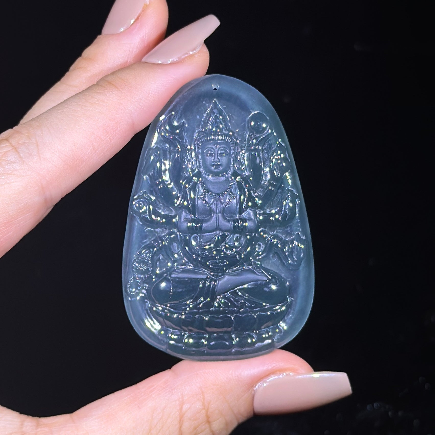 Type A Blueish Green Jade Thousand Hands Guan Yin