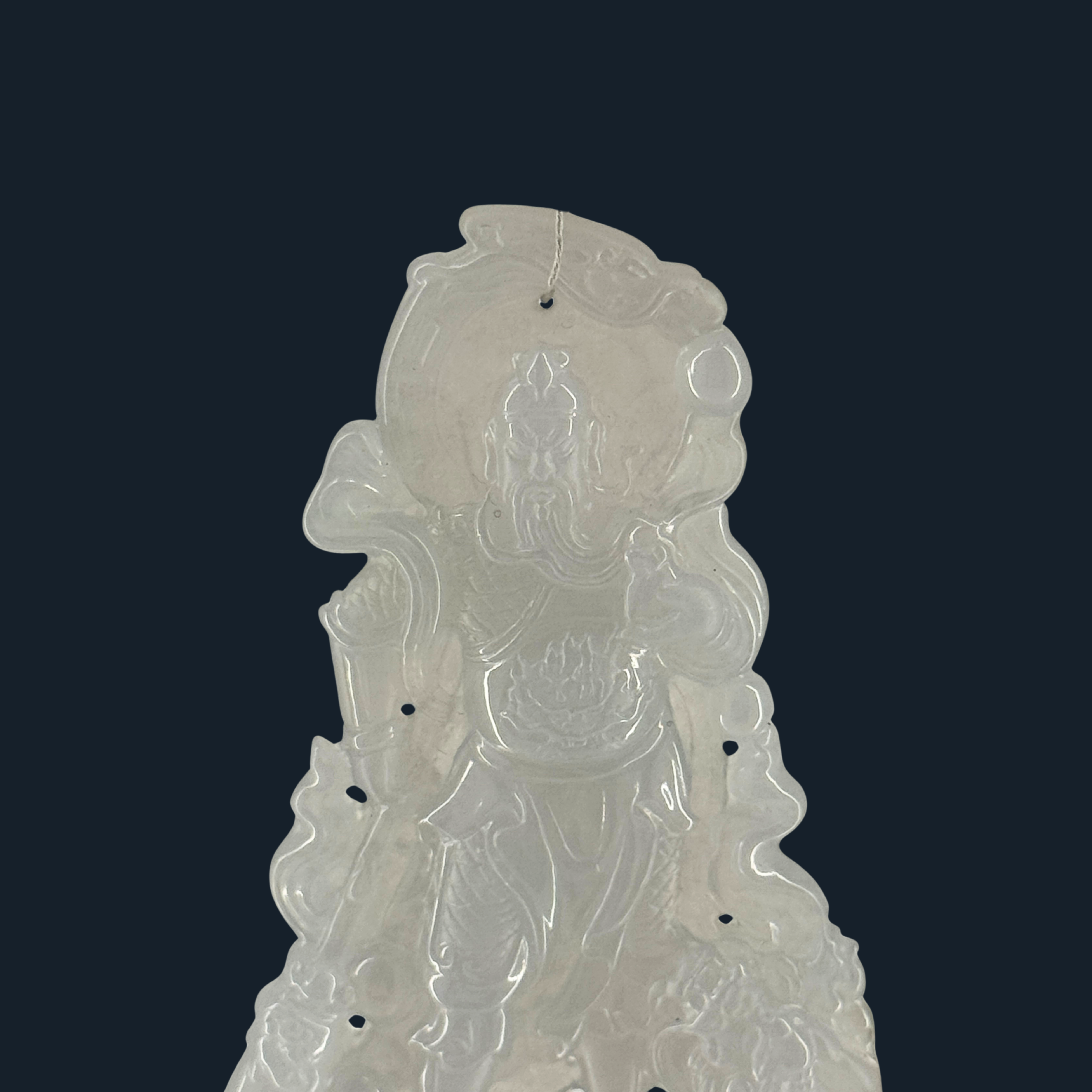 Type A Semi Icy White Jade Guan Gong & Dragon