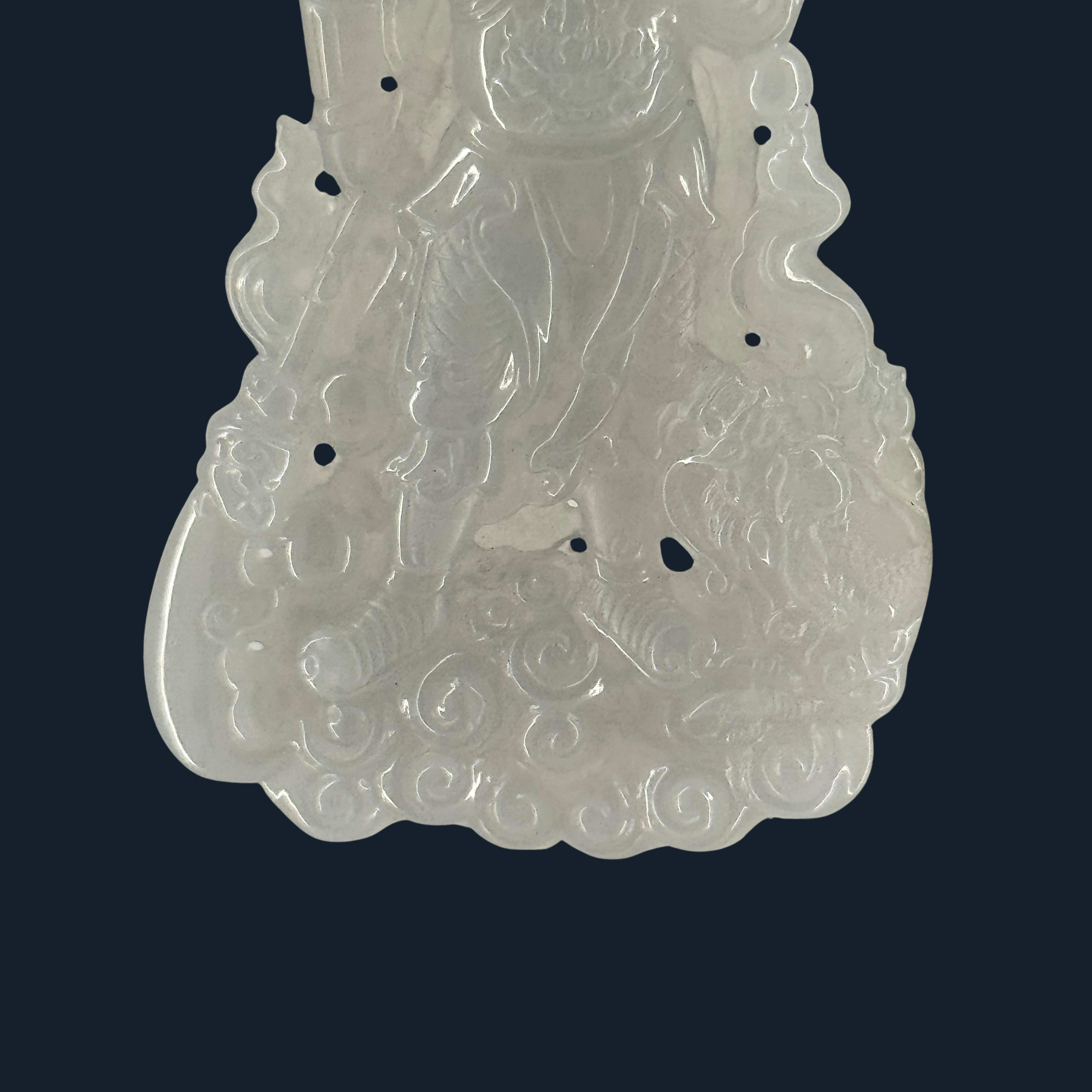 Type A Semi Icy White Jade Guan Gong & Dragon