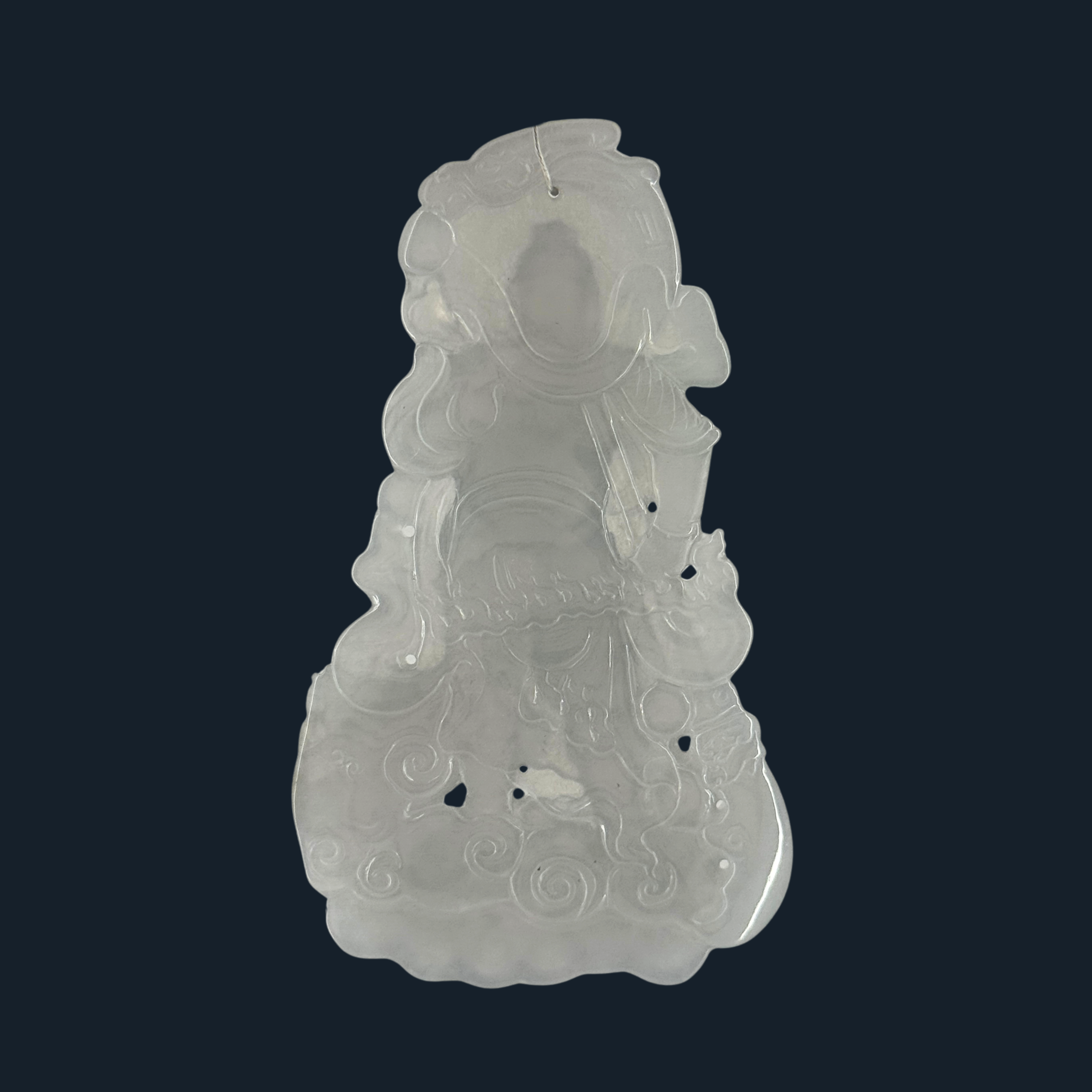 Type A Semi Icy White Jade Guan Gong & Dragon