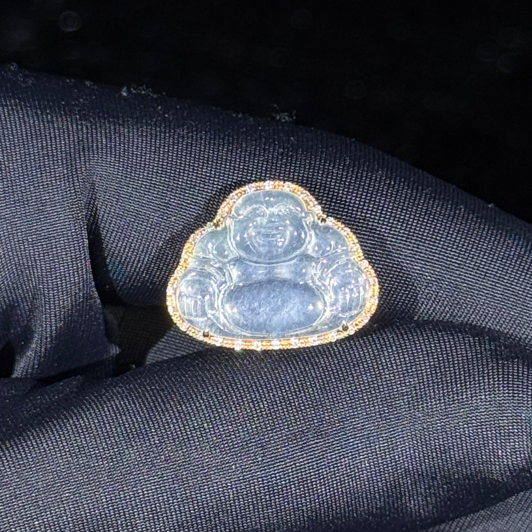Type A 18k rose gold Semi Icy White Jade Milo Buddha