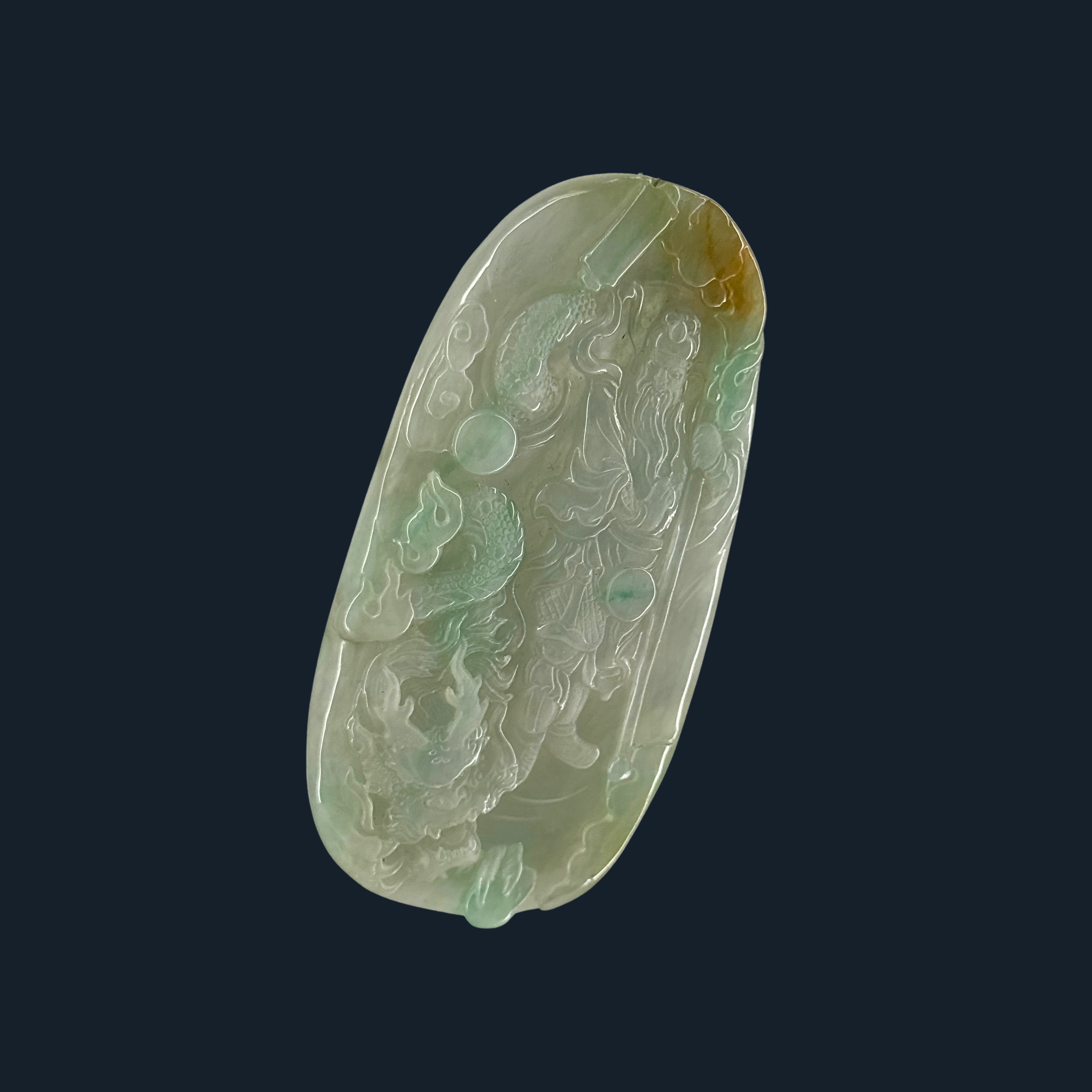 Type A Green and Yellow Jade Guan Gong & Dragon