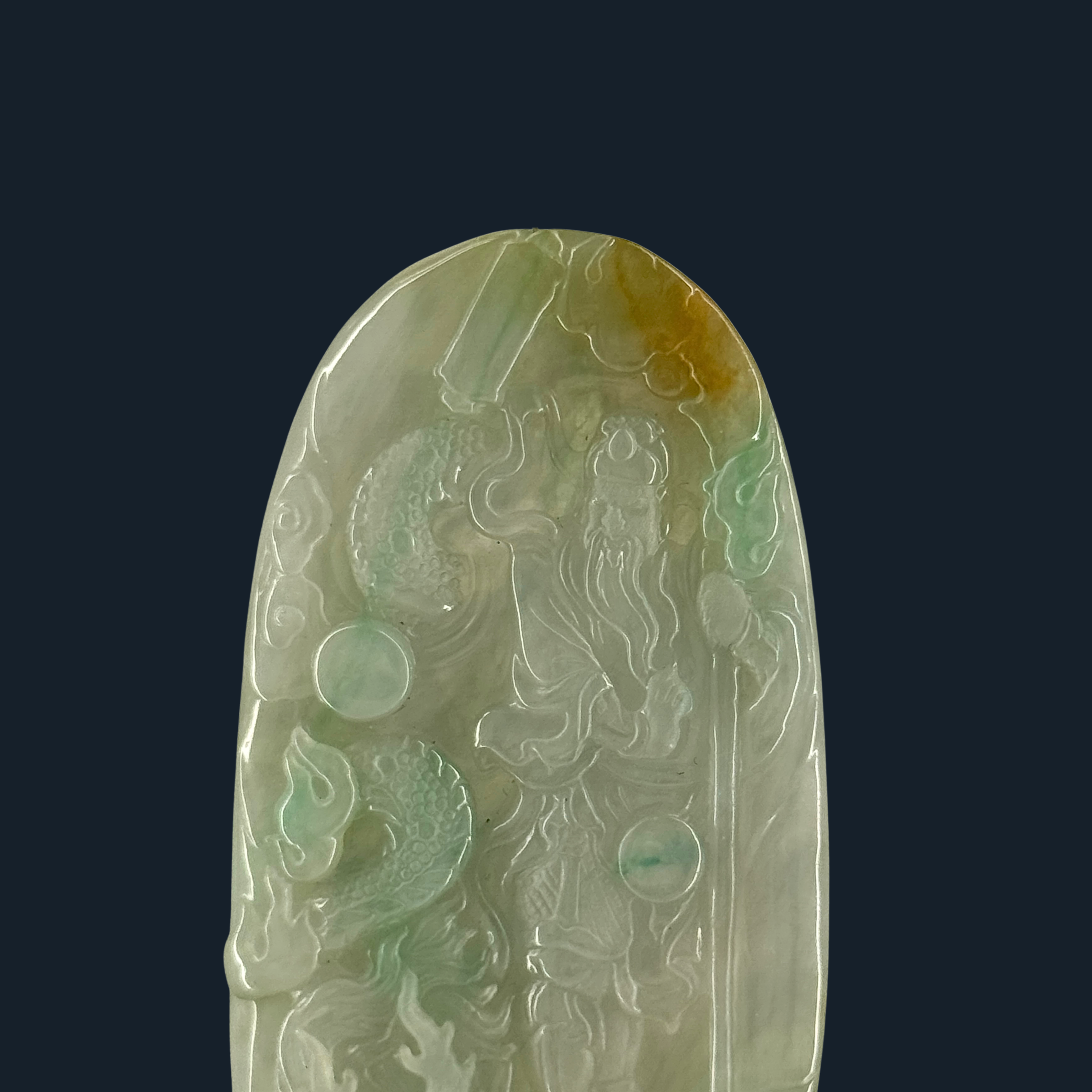 Type A Green and Yellow Jade Guan Gong & Dragon