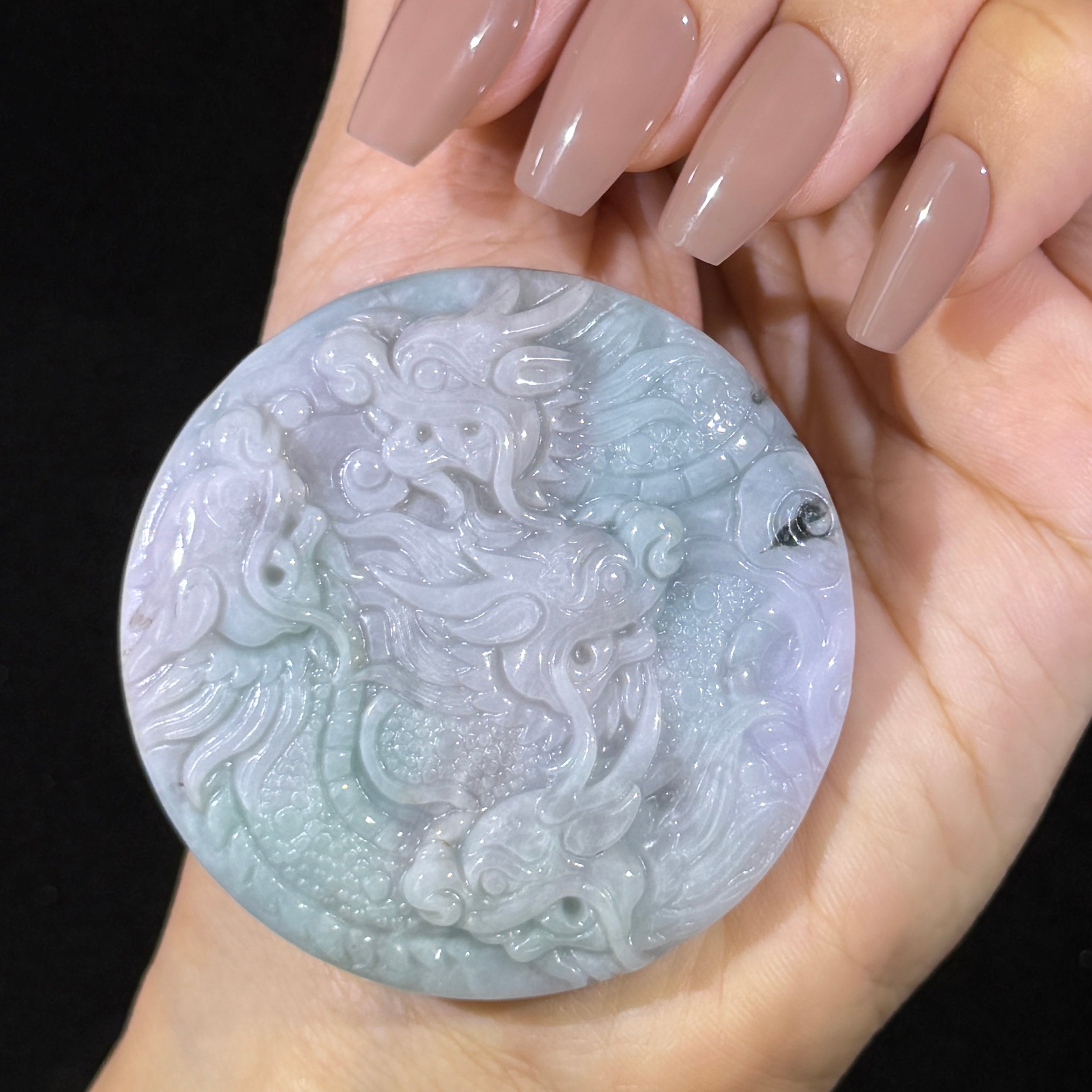 Type A Green Jade 9 Dragons Pendant