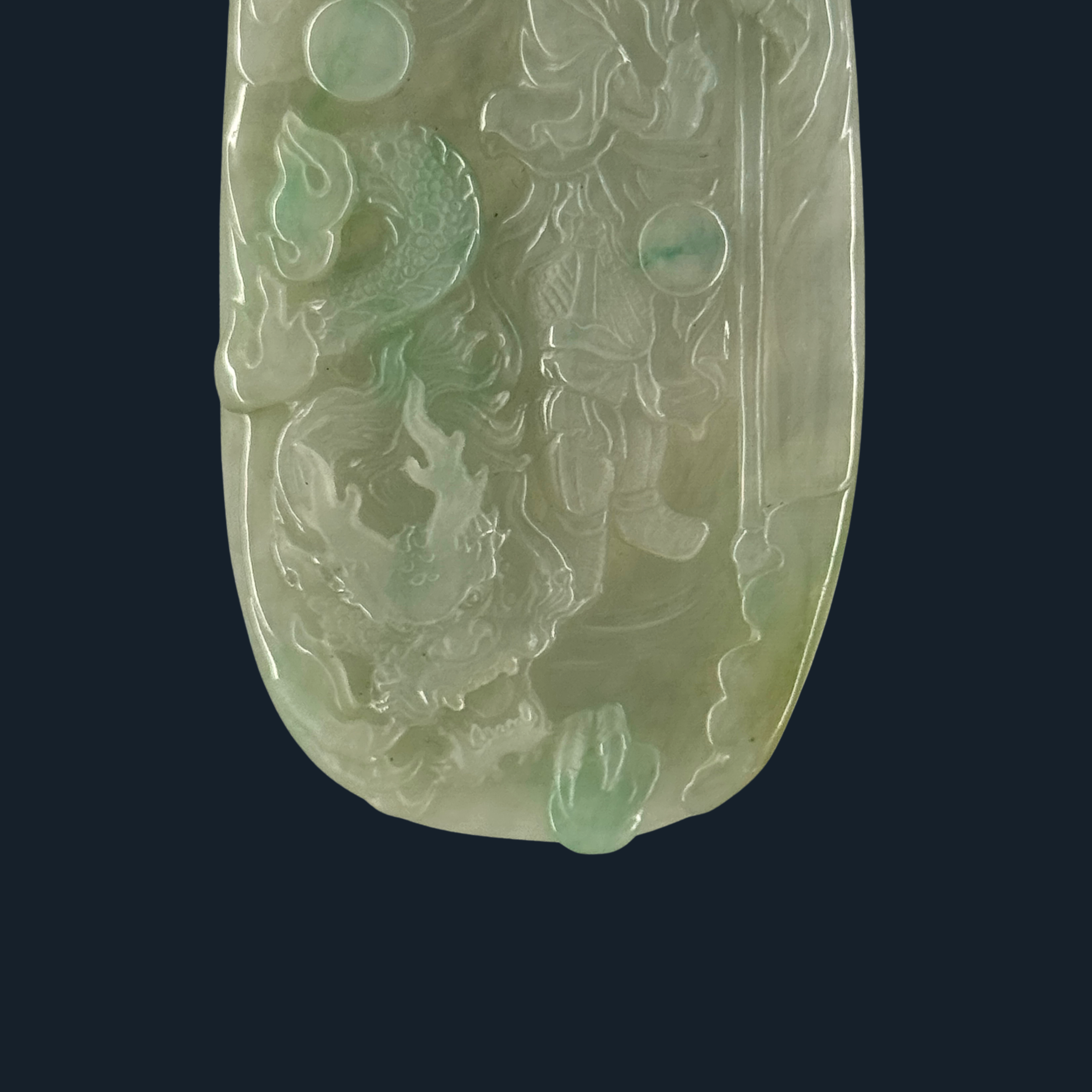 Type A Green and Yellow Jade Guan Gong & Dragon
