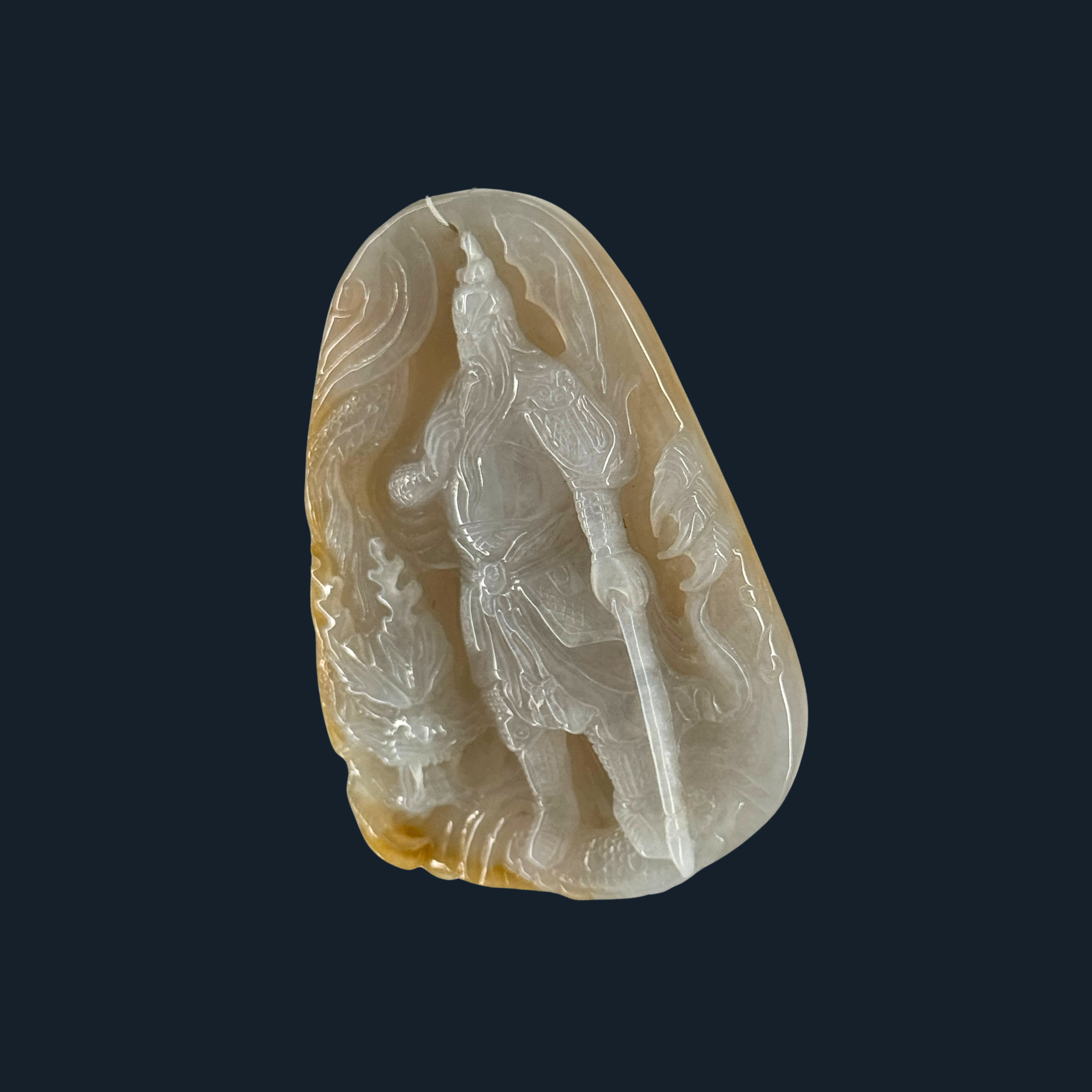 Type A Green and Yellow Jade Guan Gong and Dragon