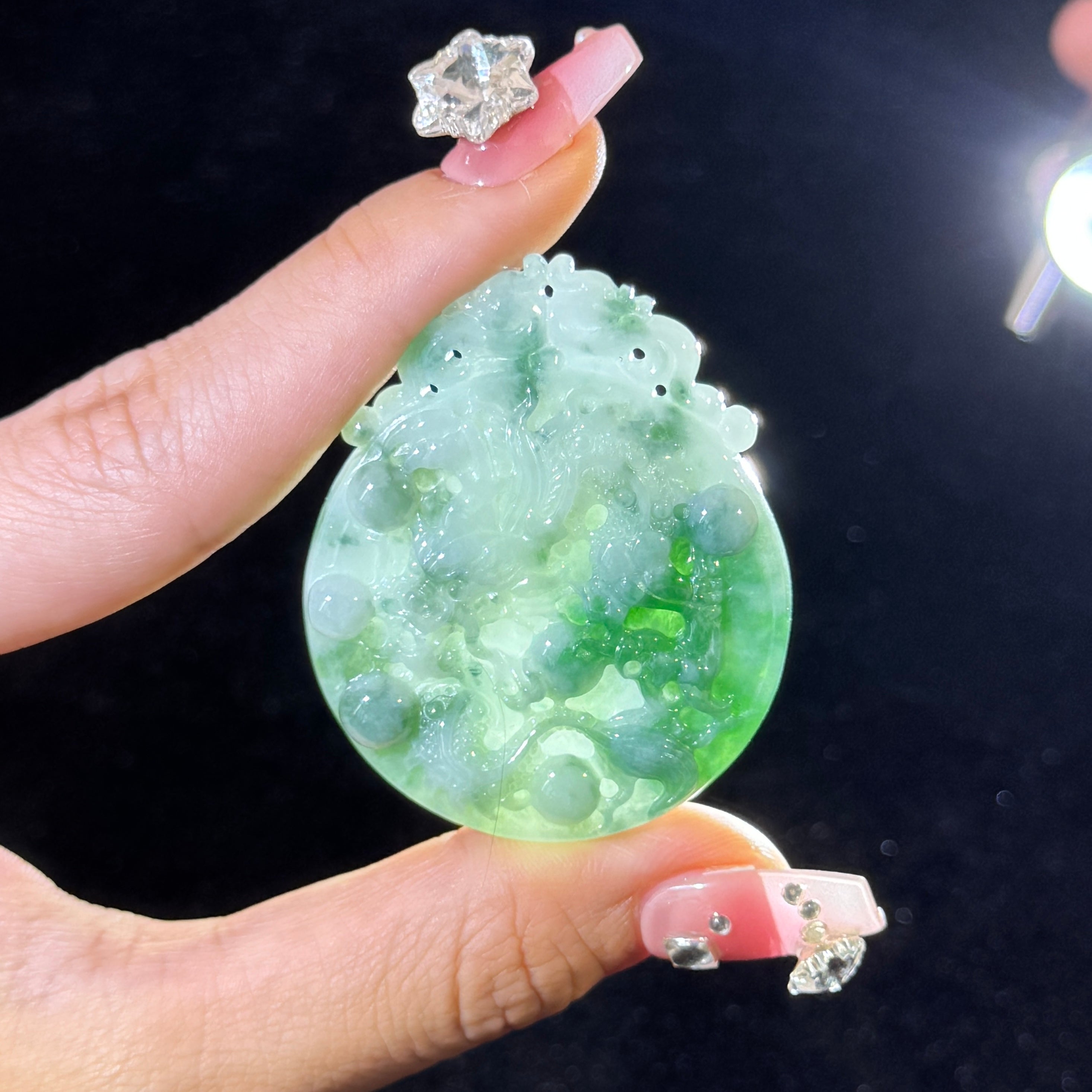 Type A Green Jade Dragon Phoenix Pendant