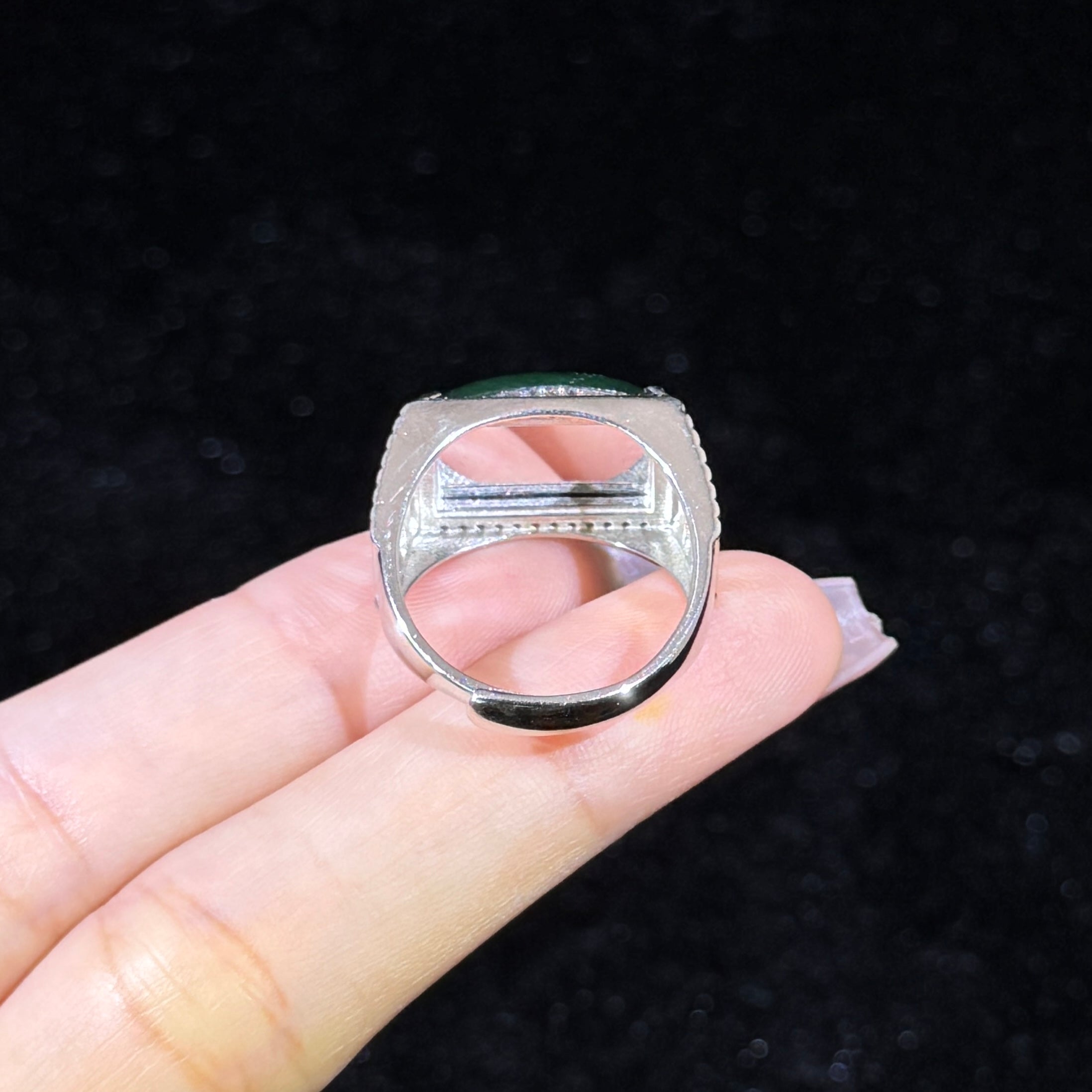 925 Sliver Type A Green Jade Ring