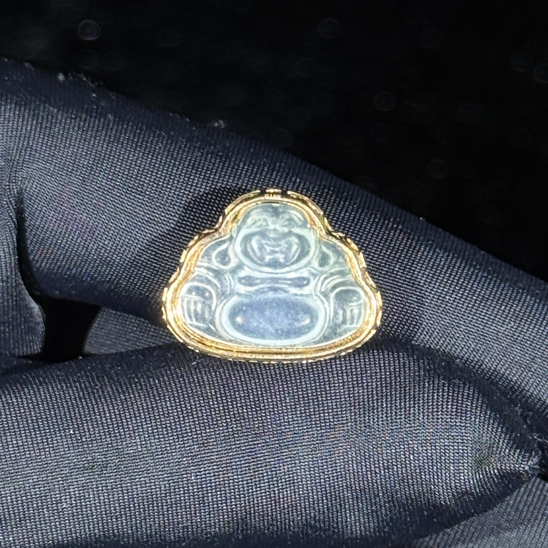 Type A 18k rose gold Semi Icy White Jade Milo Buddha