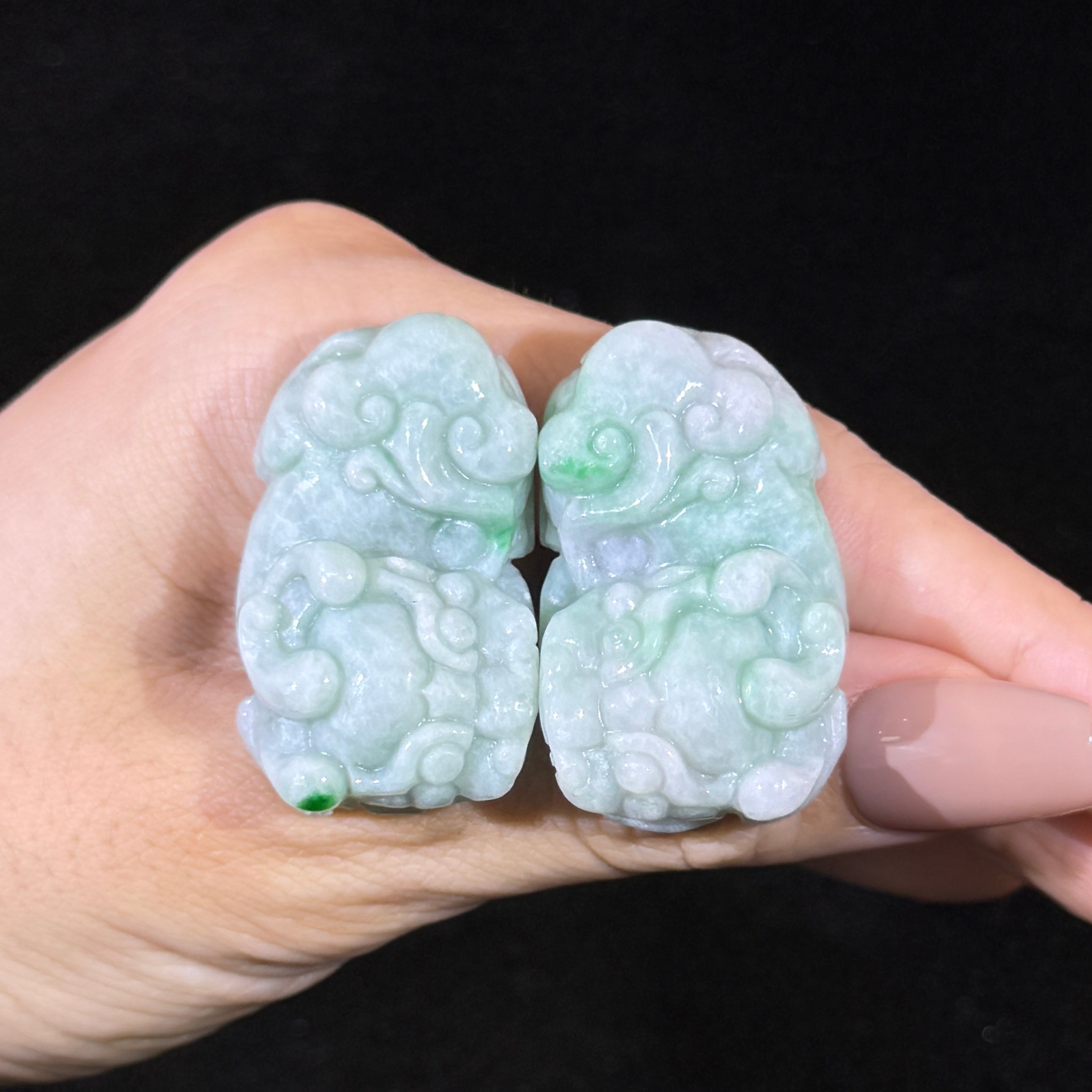Type A Green Jade Pixiu Pair Display