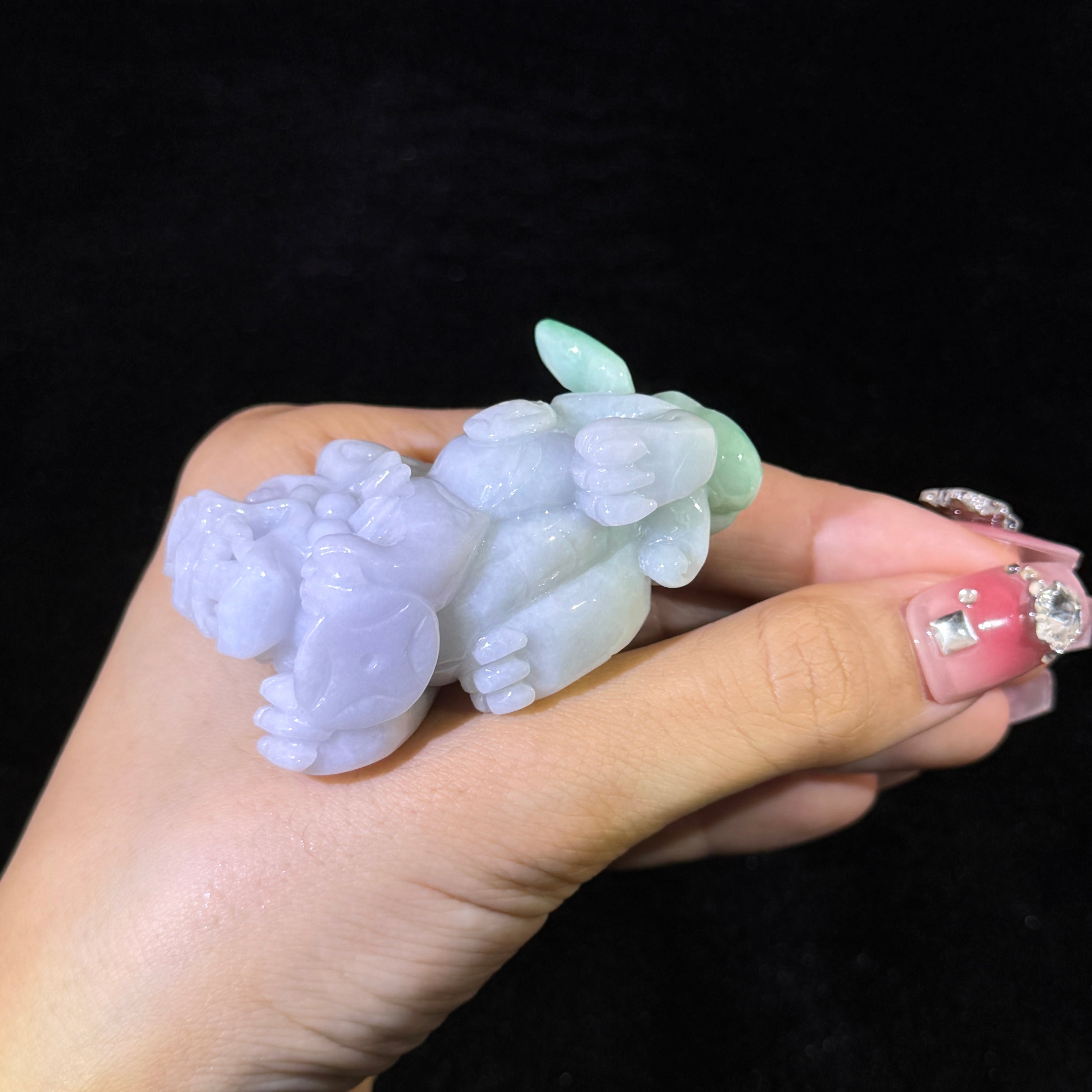 Type A Lavender & Green Jade Pixiu with Yuan Bao Display