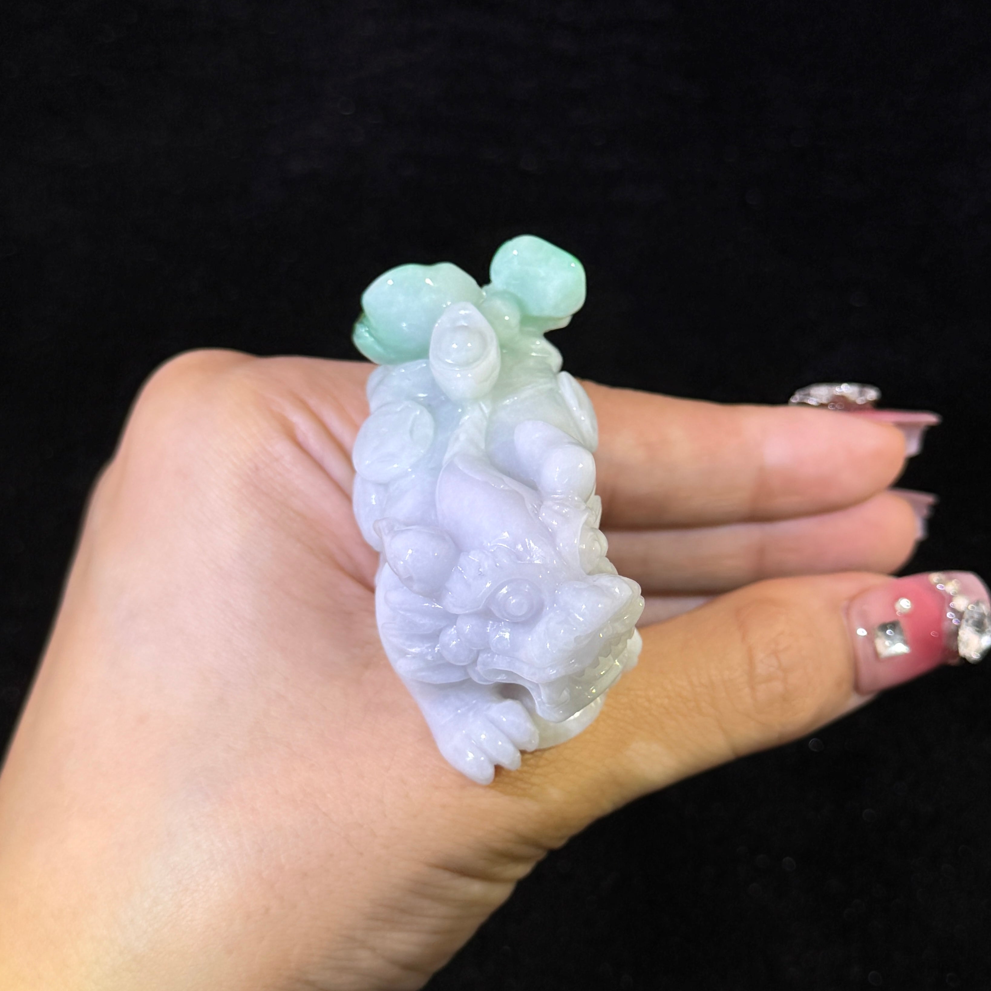 Type A Lavender & Green Jade Pixiu with Yuan Bao Display