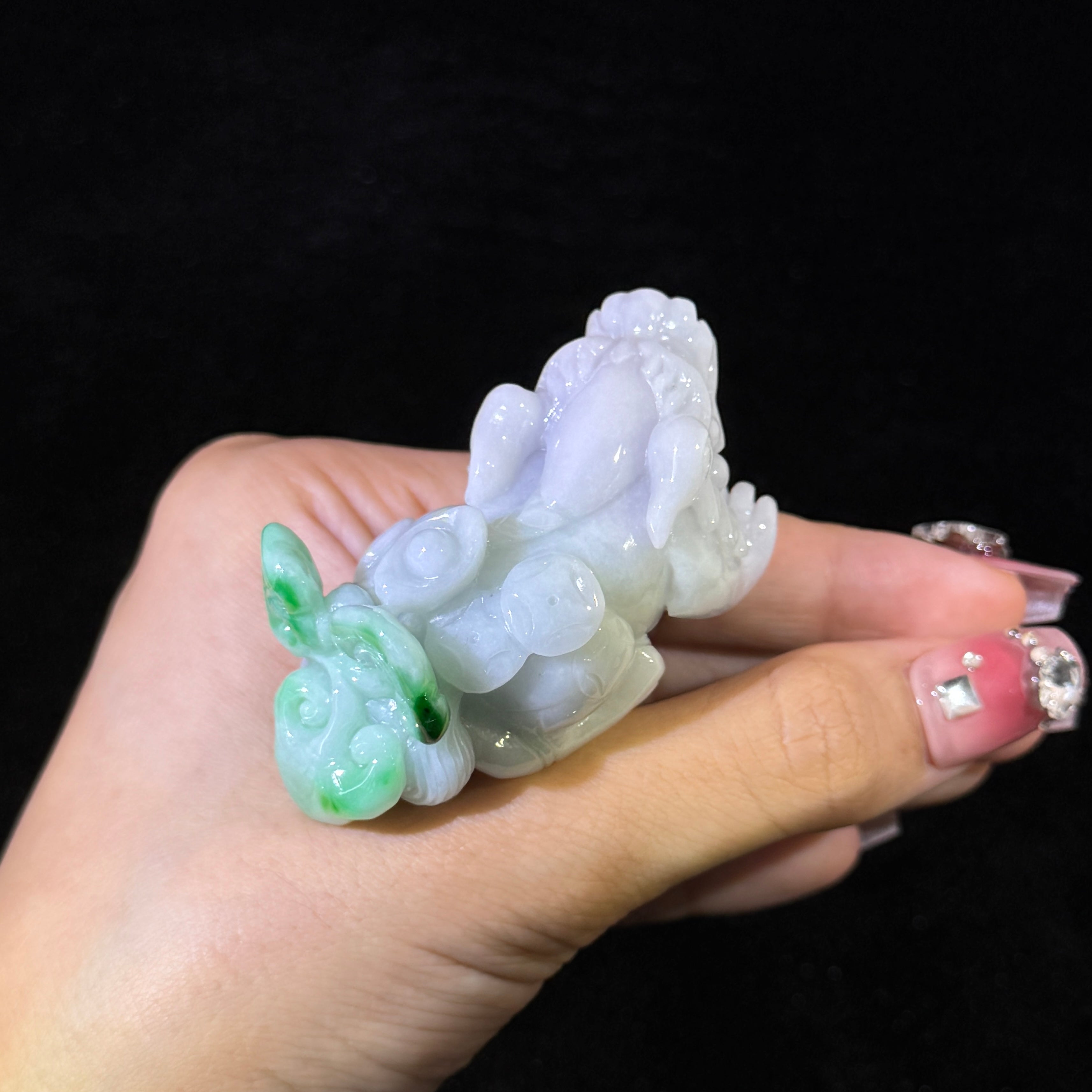 Type A Lavender & Green Jade Pixiu with Yuan Bao Display