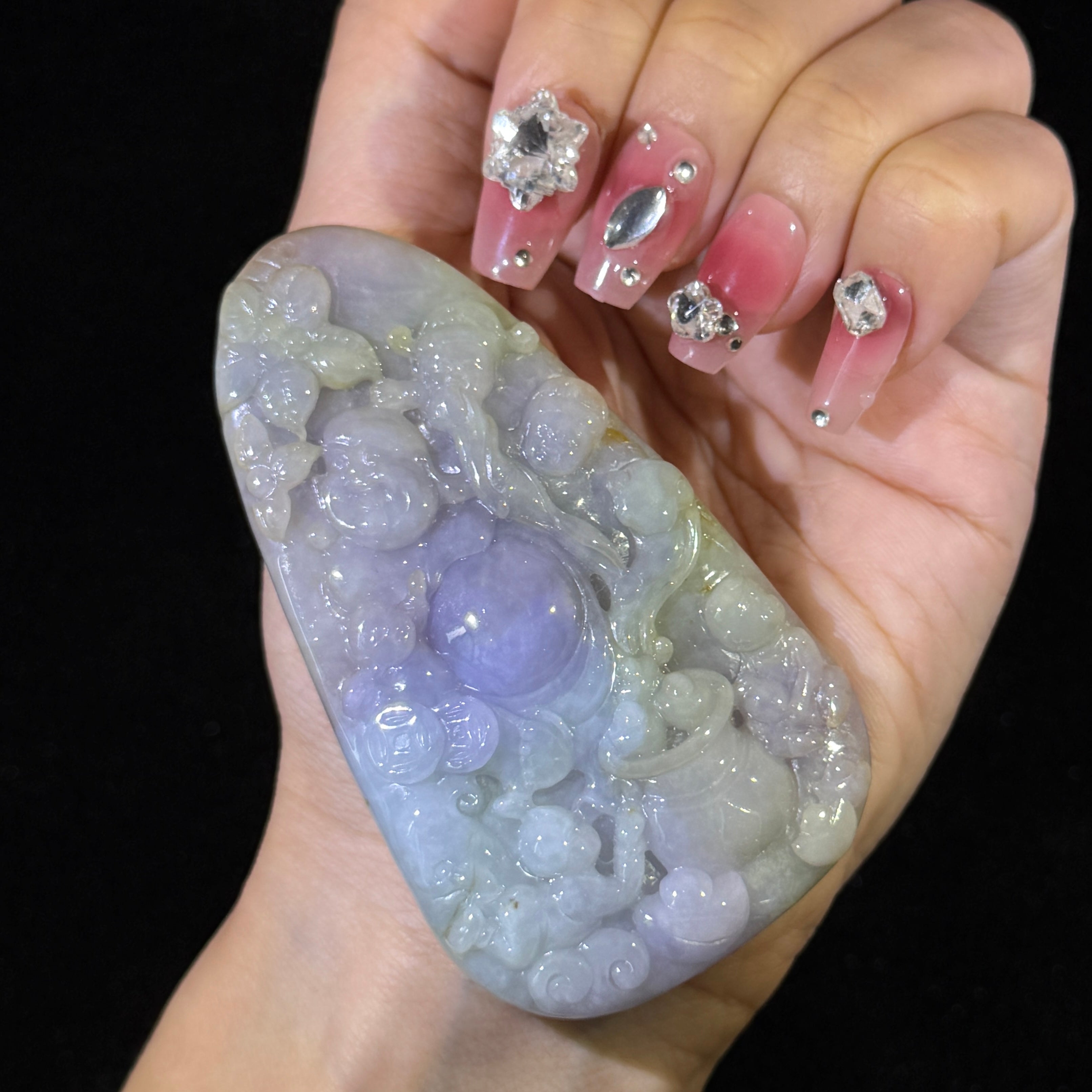 Type A Lavender, Green & Yellow Jade Milo Buddha Pendant