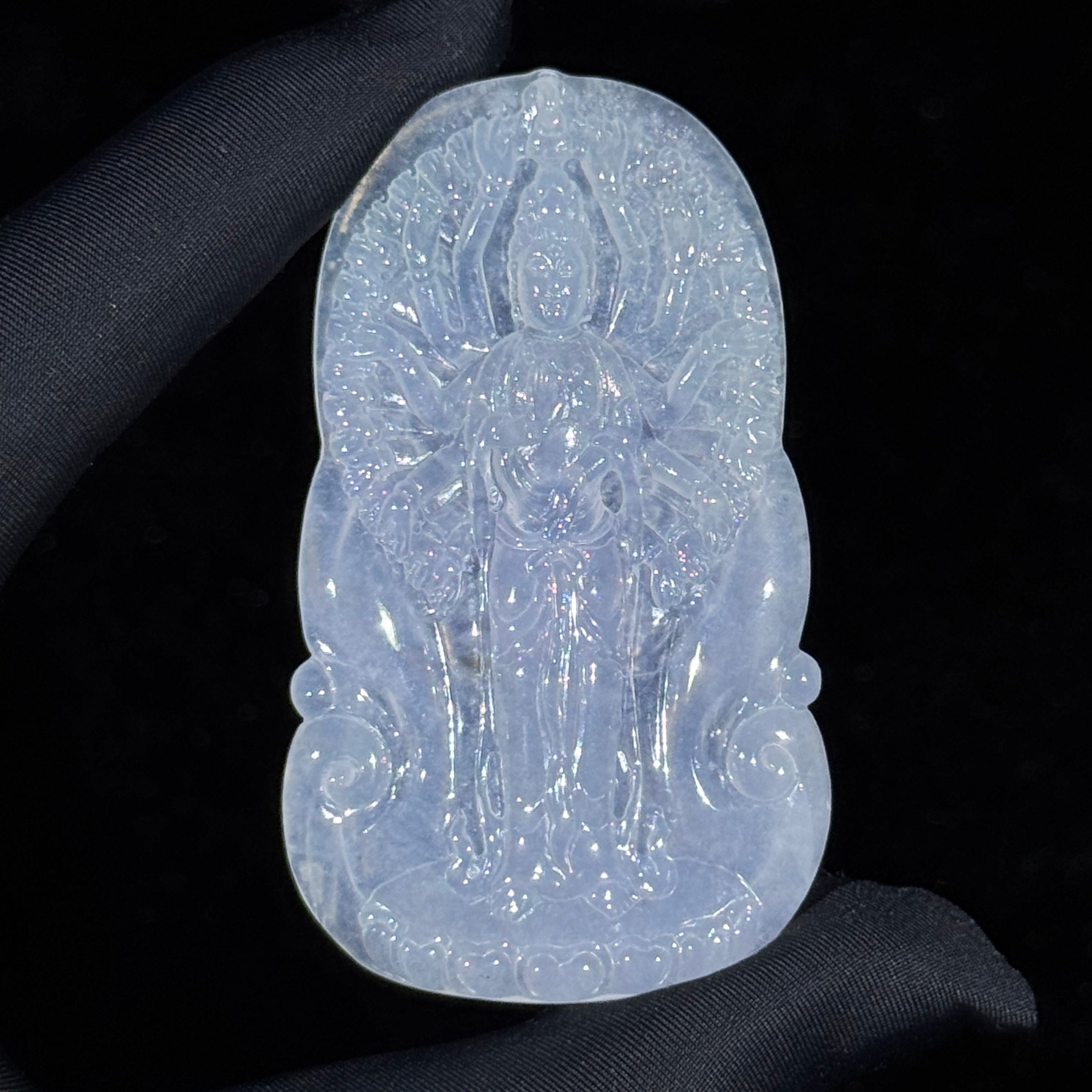 Type A Semi Icy White Jade Thousand Hands Guan Yin