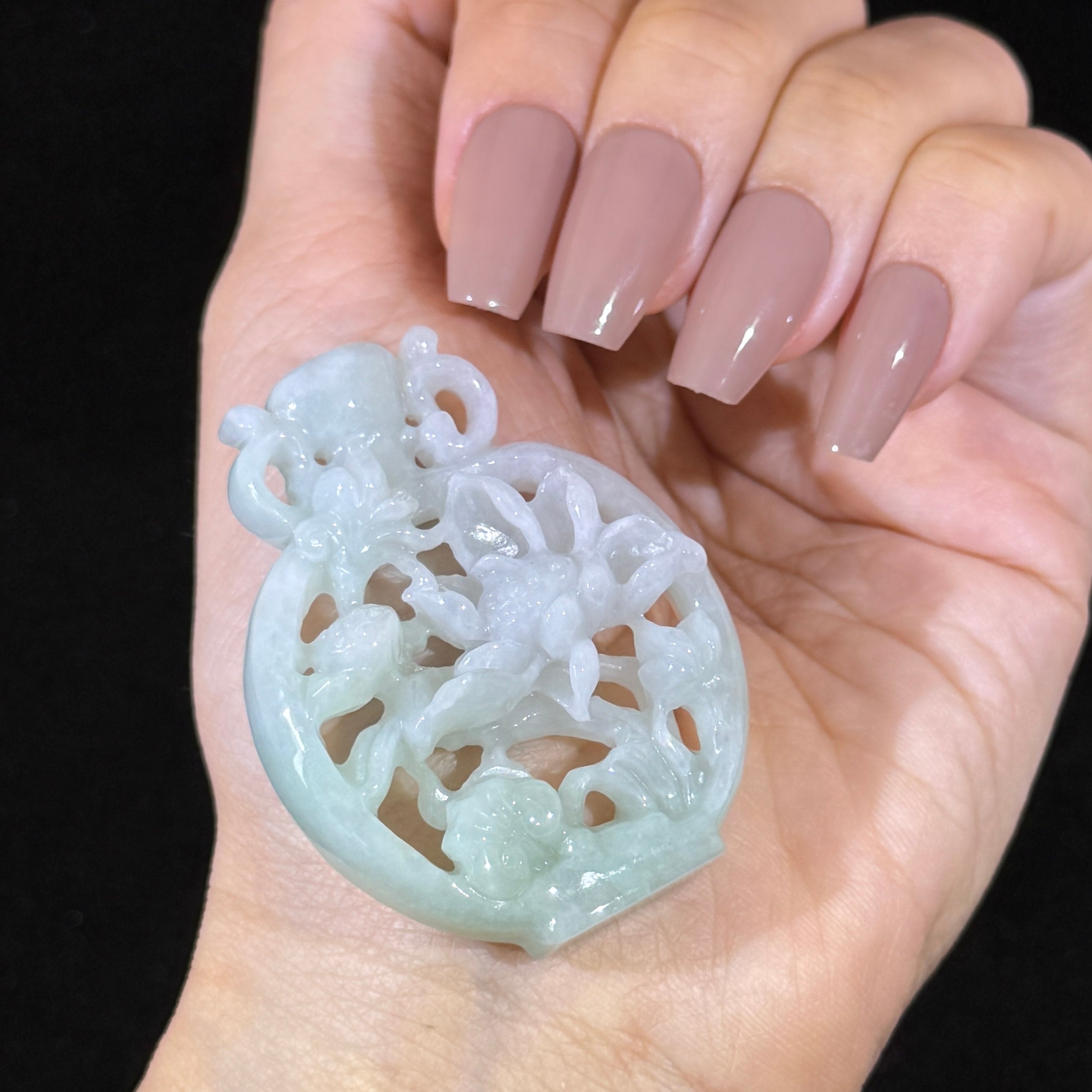 Type A Green Jade Lotus Flower Pendant