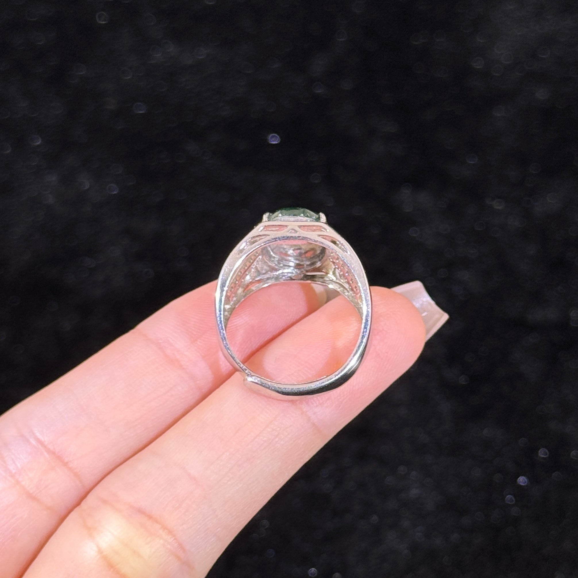 925 Sliver Type A Green Jade Dragon Head Ring