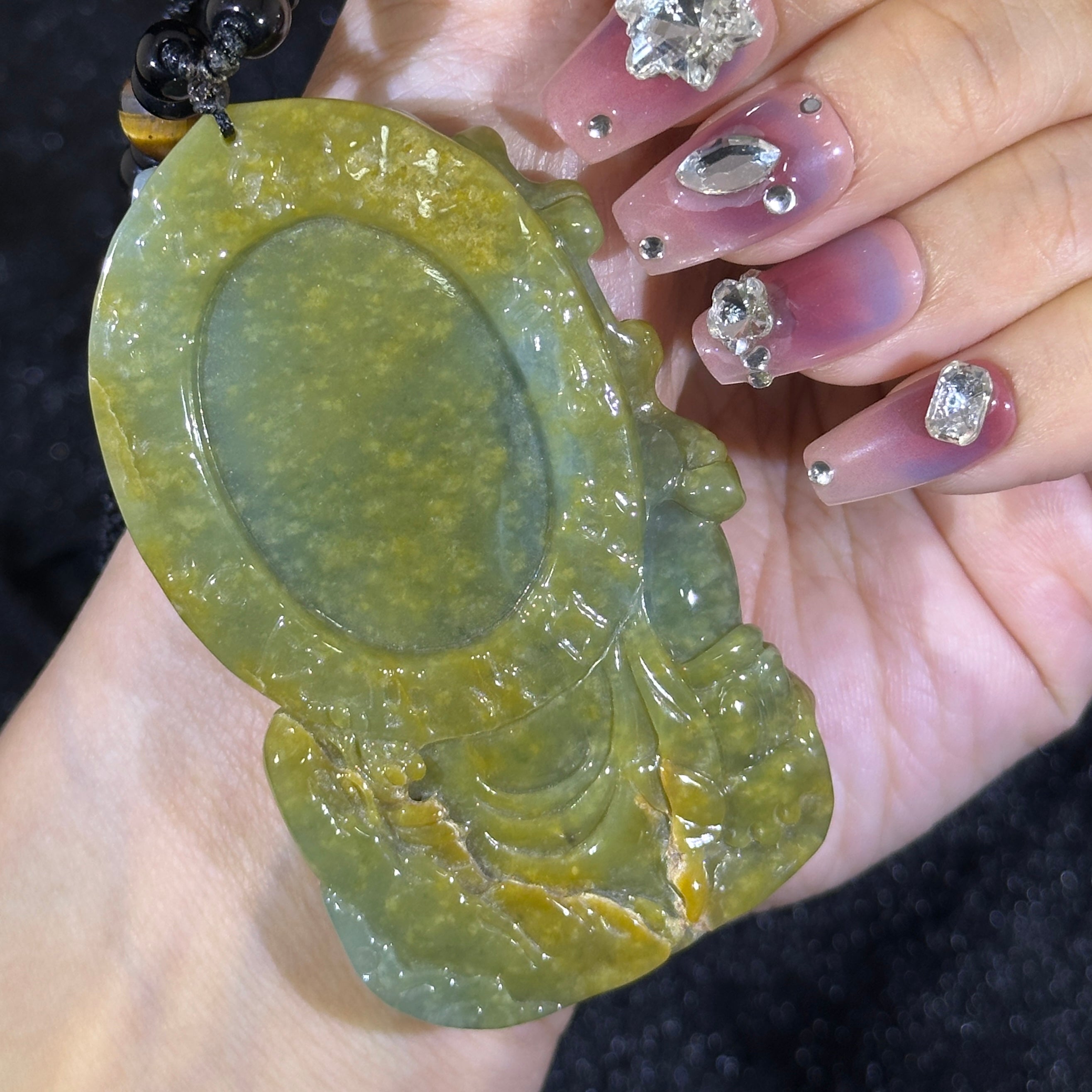 Blueish Green & Yellow Jade Mahasthamaprapta Bodhisattva