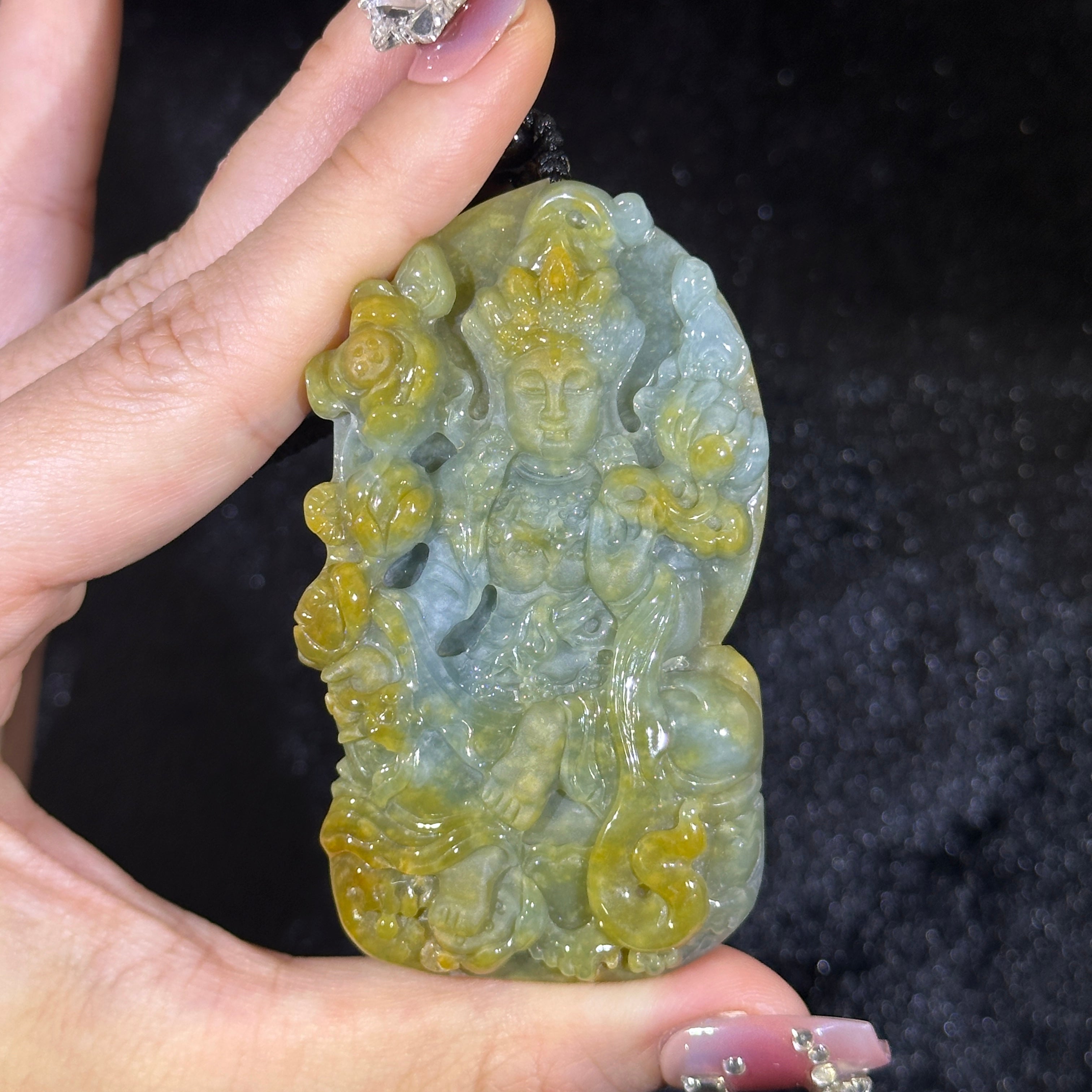 Blueish Green & Yellow Jade Mahasthamaprapta Bodhisattva
