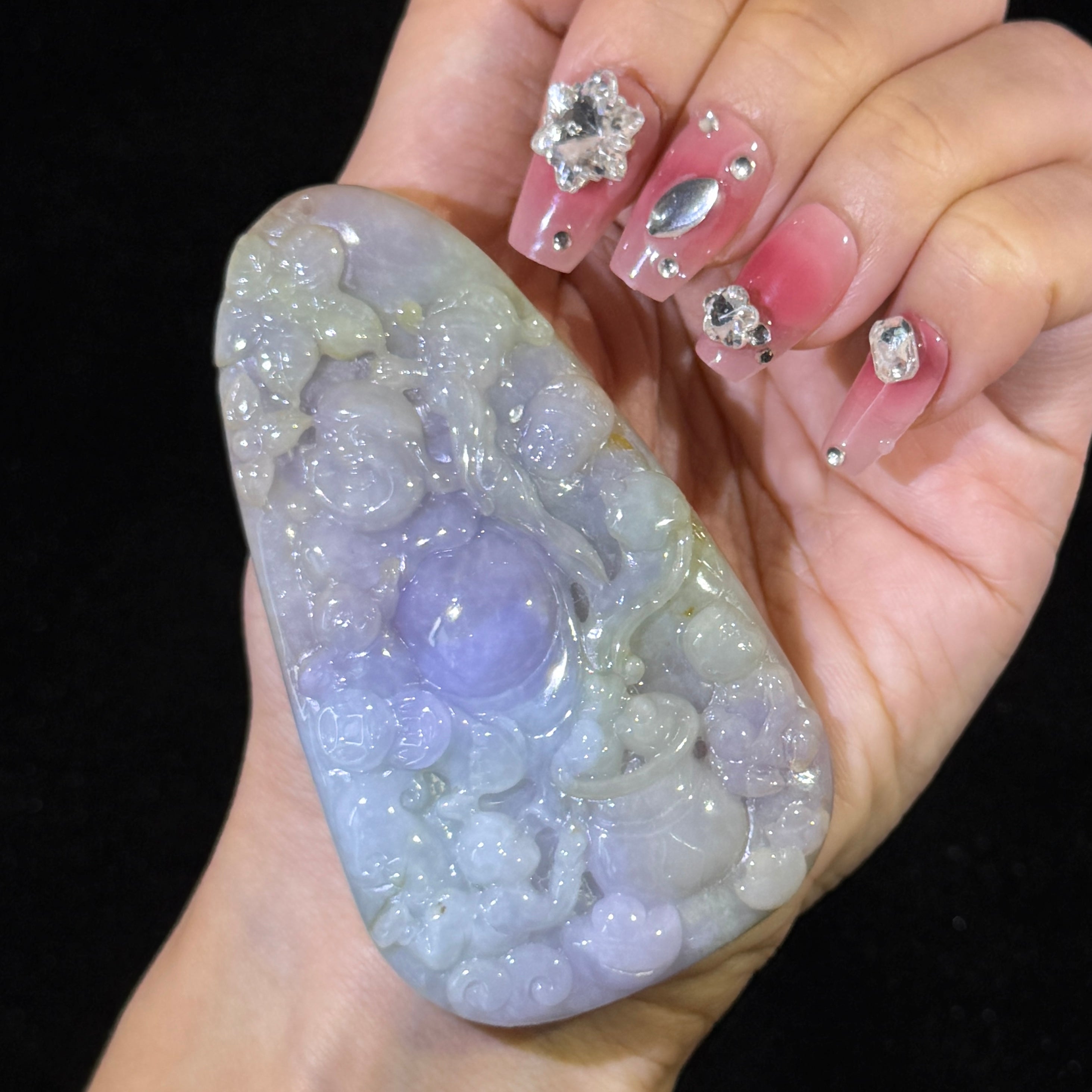Type A Lavender, Green & Yellow Jade Milo Buddha Pendant