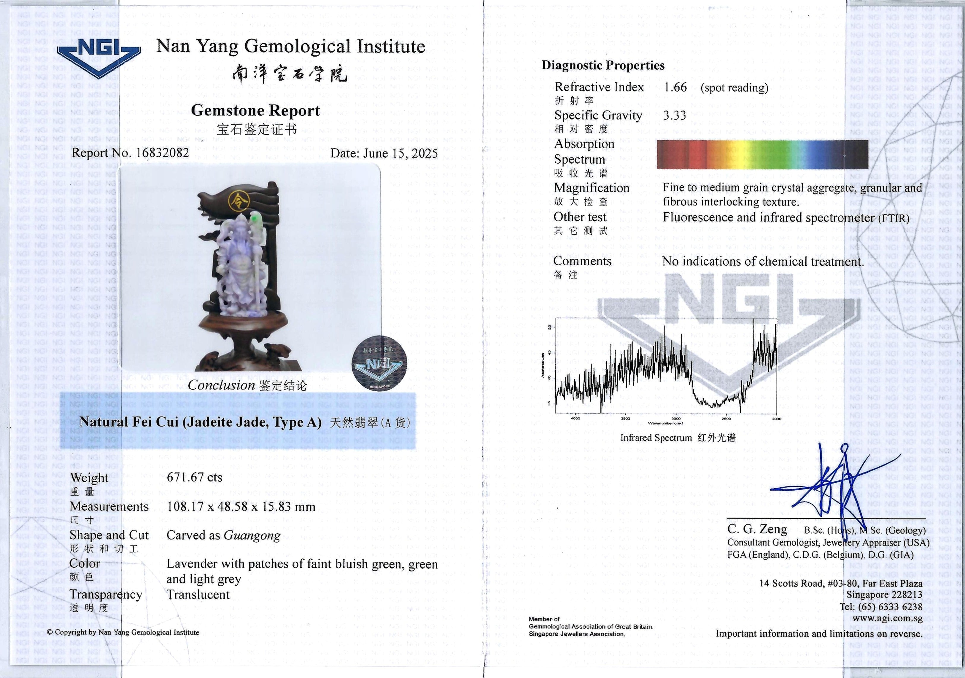 Type A Lavender Jade Guan Gong Display NGI Cert