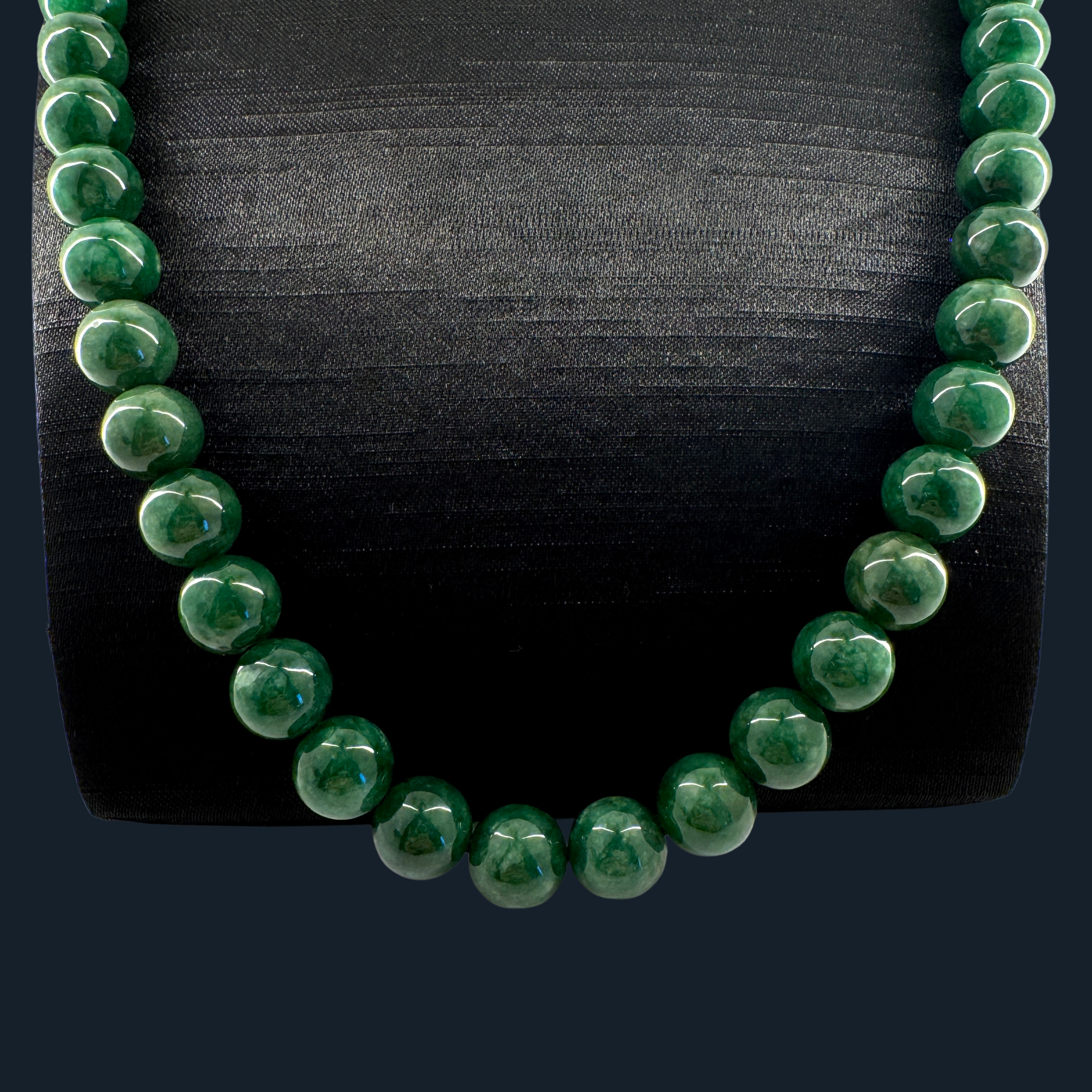 Type A Full Green Jade Beads Necklace NGI Cert