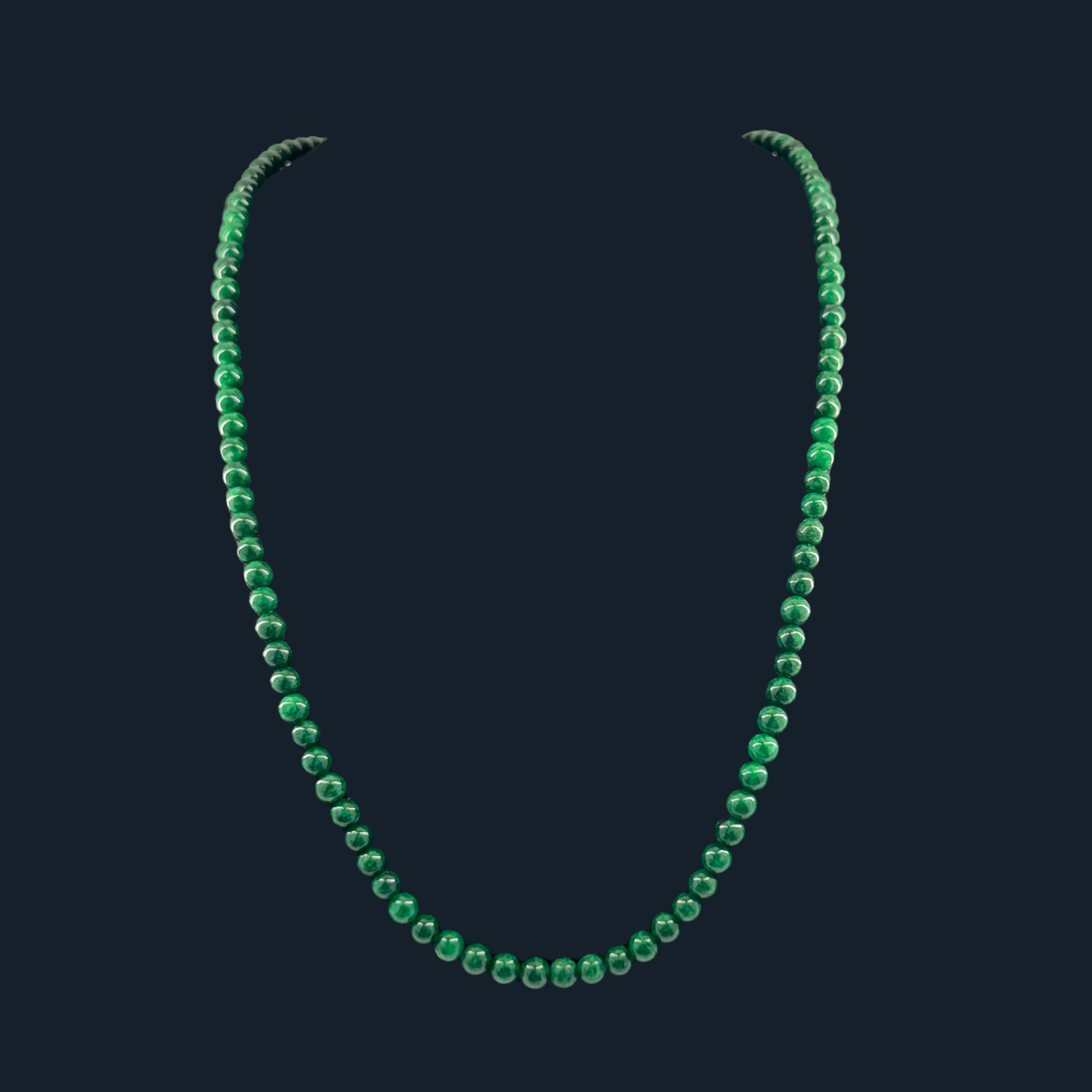Type A Full Spicy Green Jade Beads Necklace NGI Cert