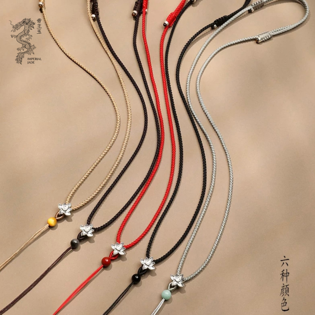 S925 Sliver Lotus Hand woven Adjustable Cord Necklace for Jade Pendant