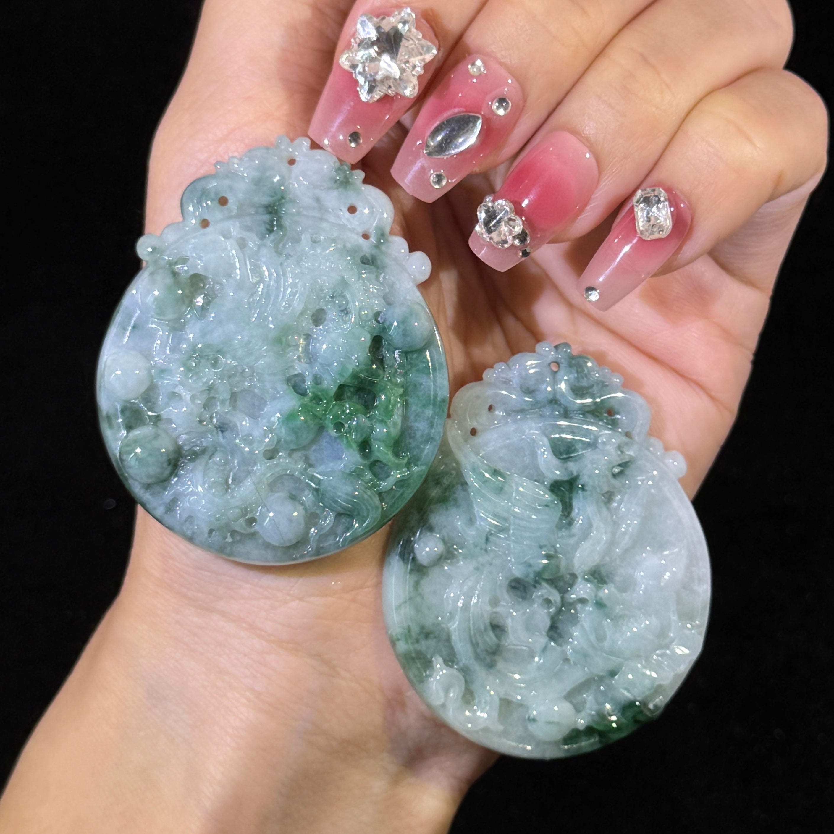Type A Green Jade Dragon Phoenix Pendant