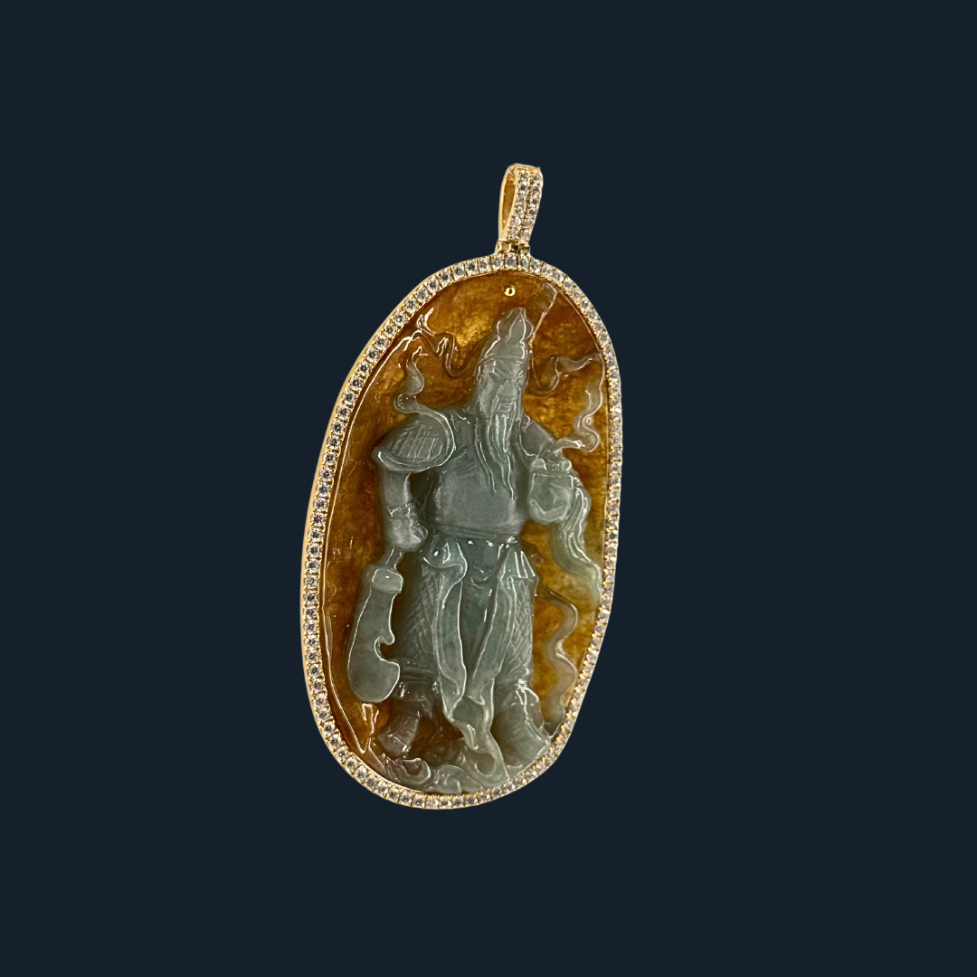 💎 ICED Green & Yellow Jade Guan Gong
