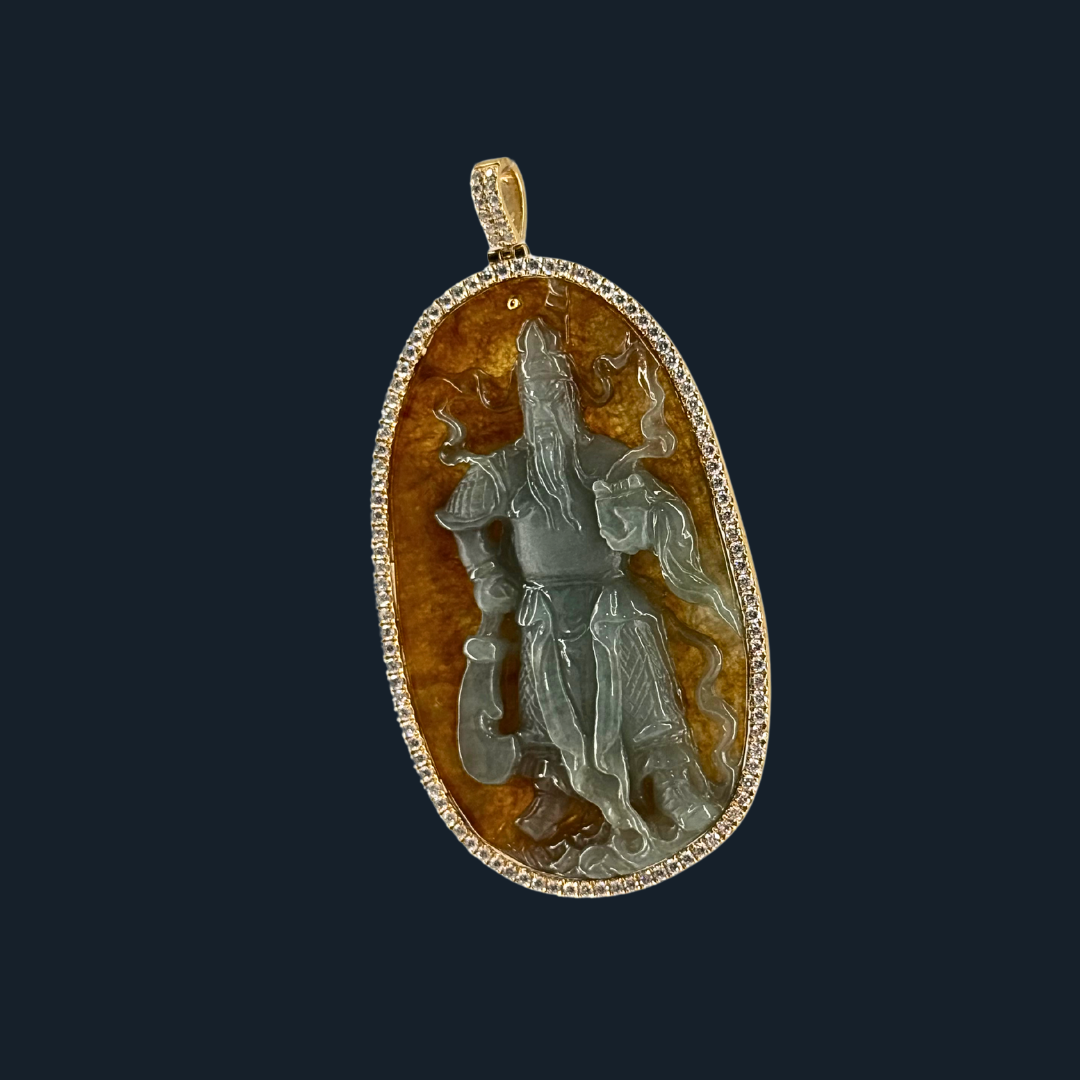 💎 ICED Green & Yellow Jade Guan Gong