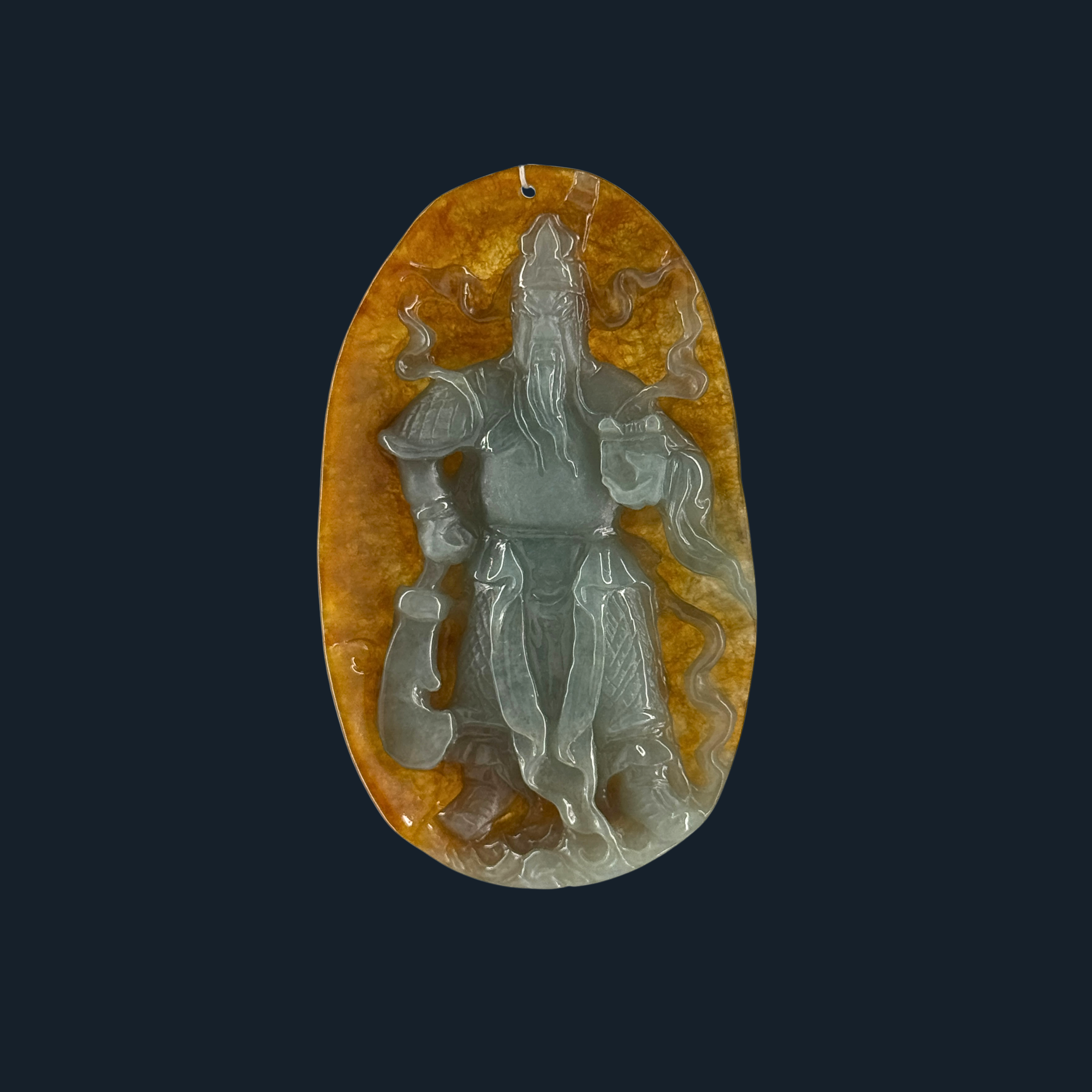 Type A Green & Yellow Jade Guan Gong Pendant