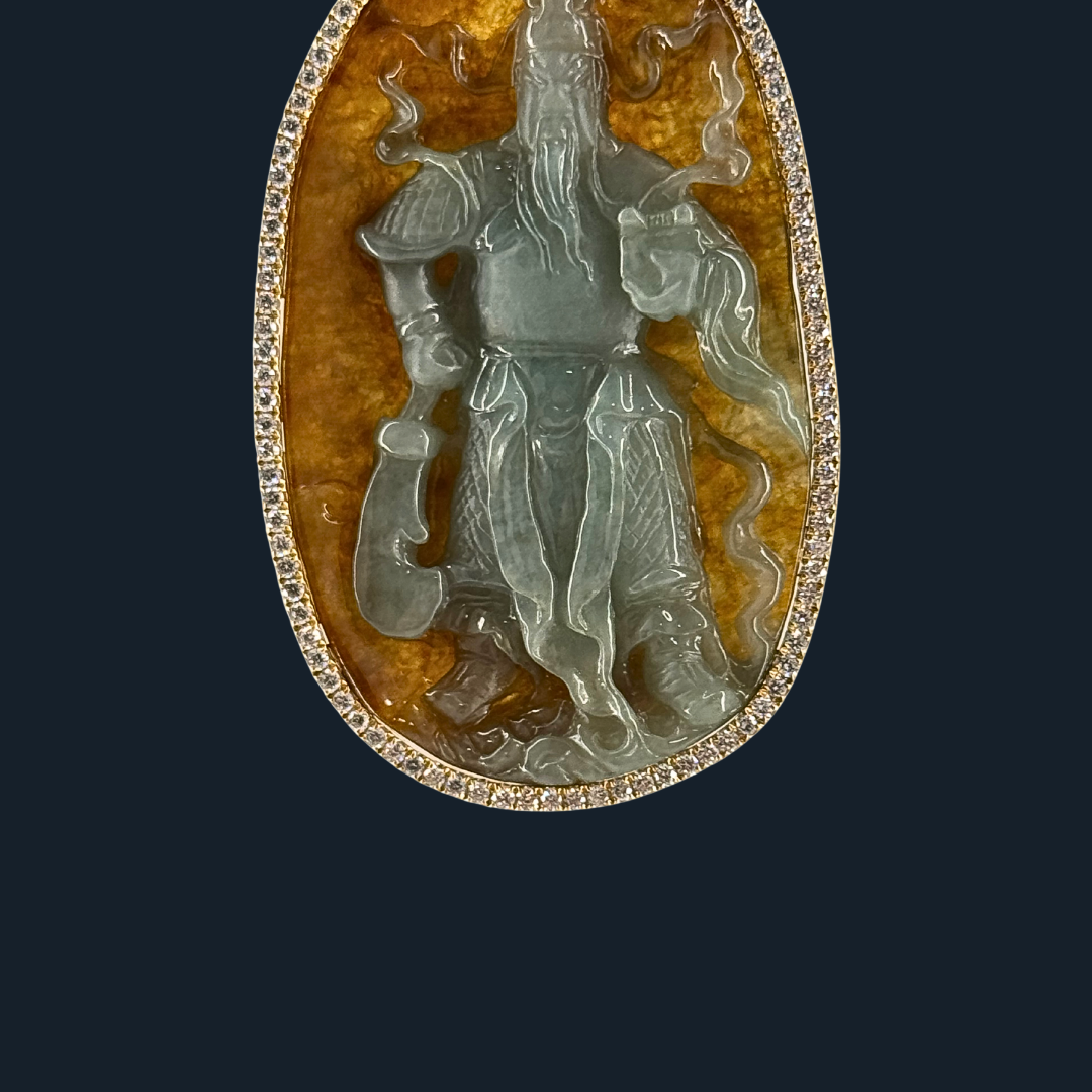 💎 ICED Green & Yellow Jade Guan Gong