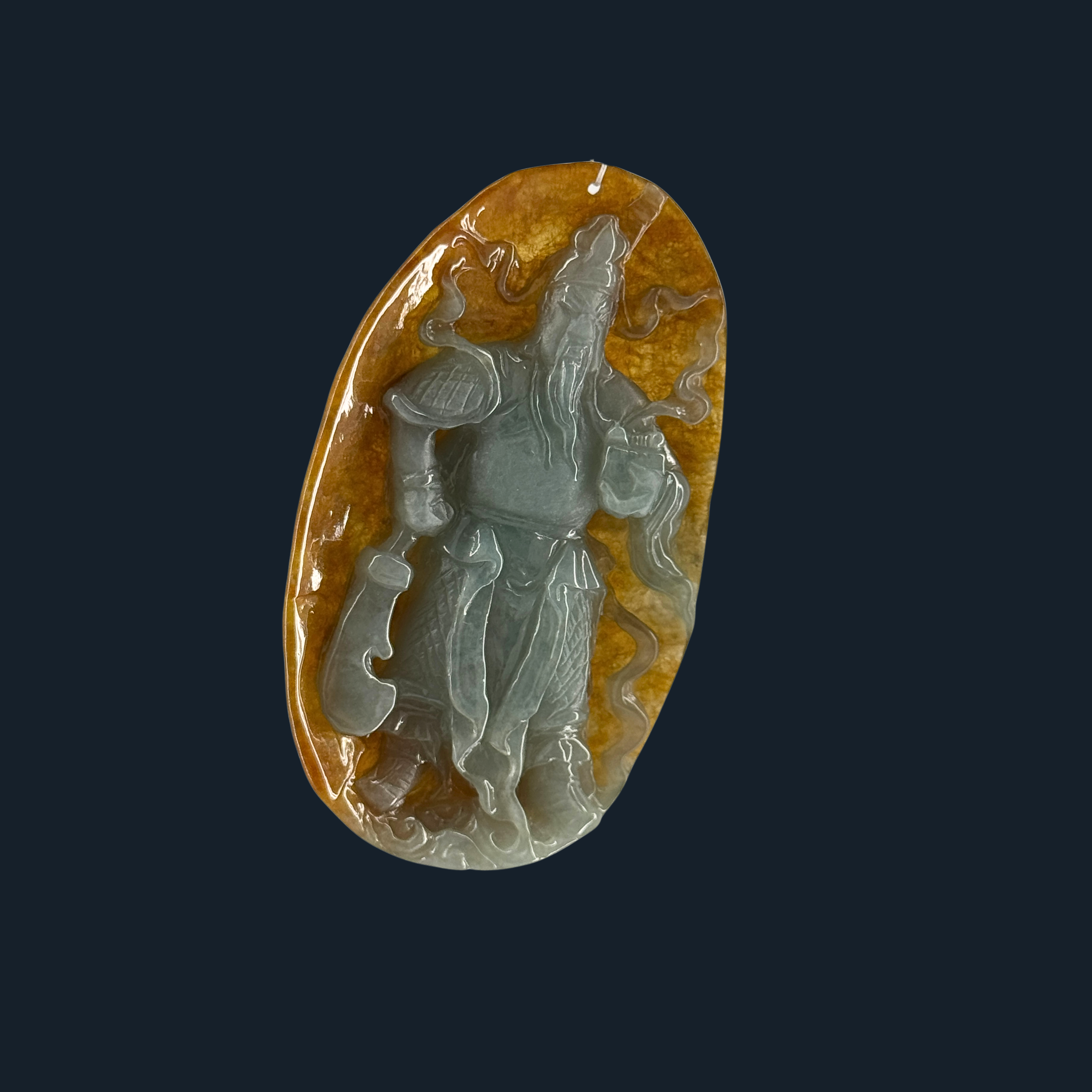Type A Green & Yellow Jade Guan Gong Pendant