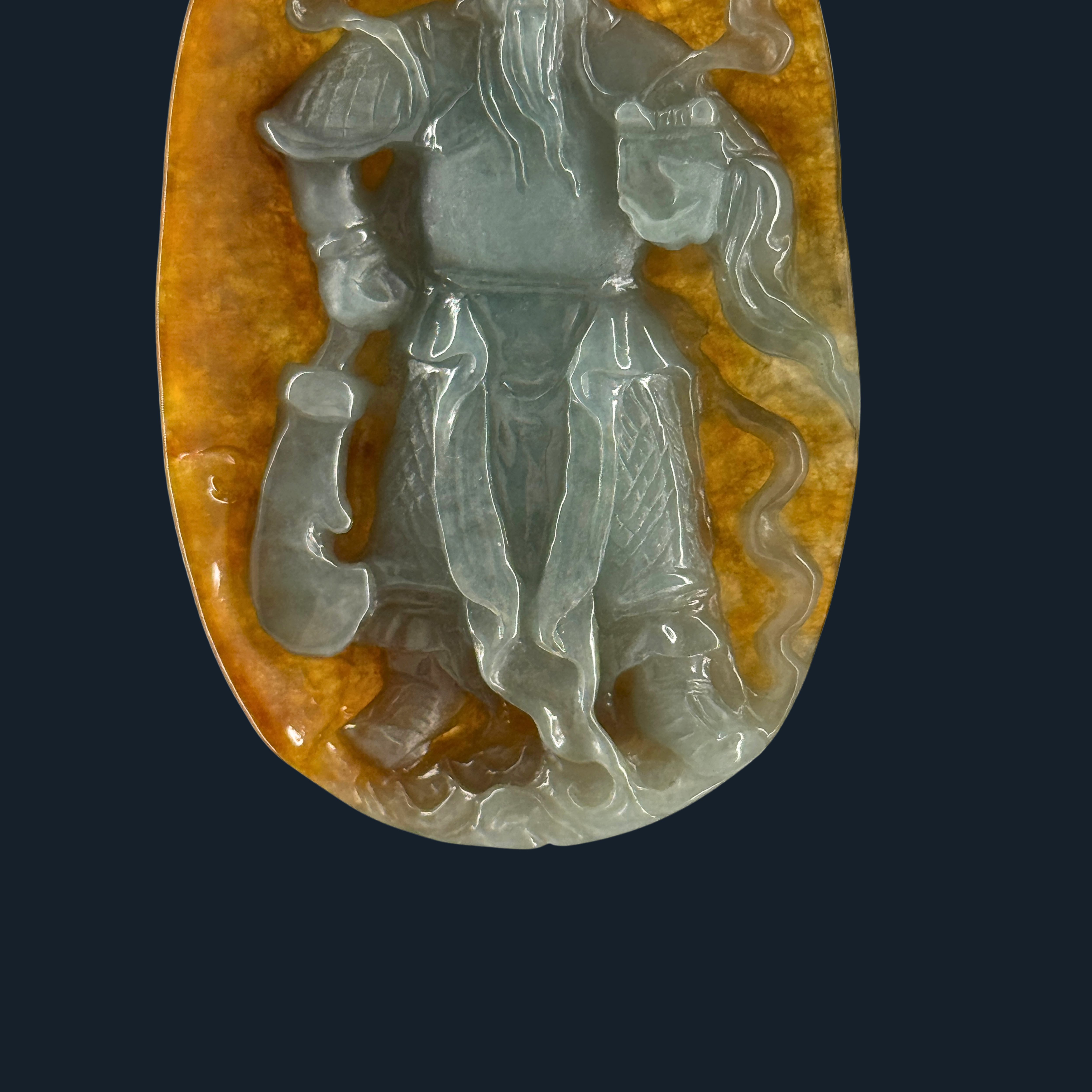 Type A Green & Yellow Jade Guan Gong Pendant