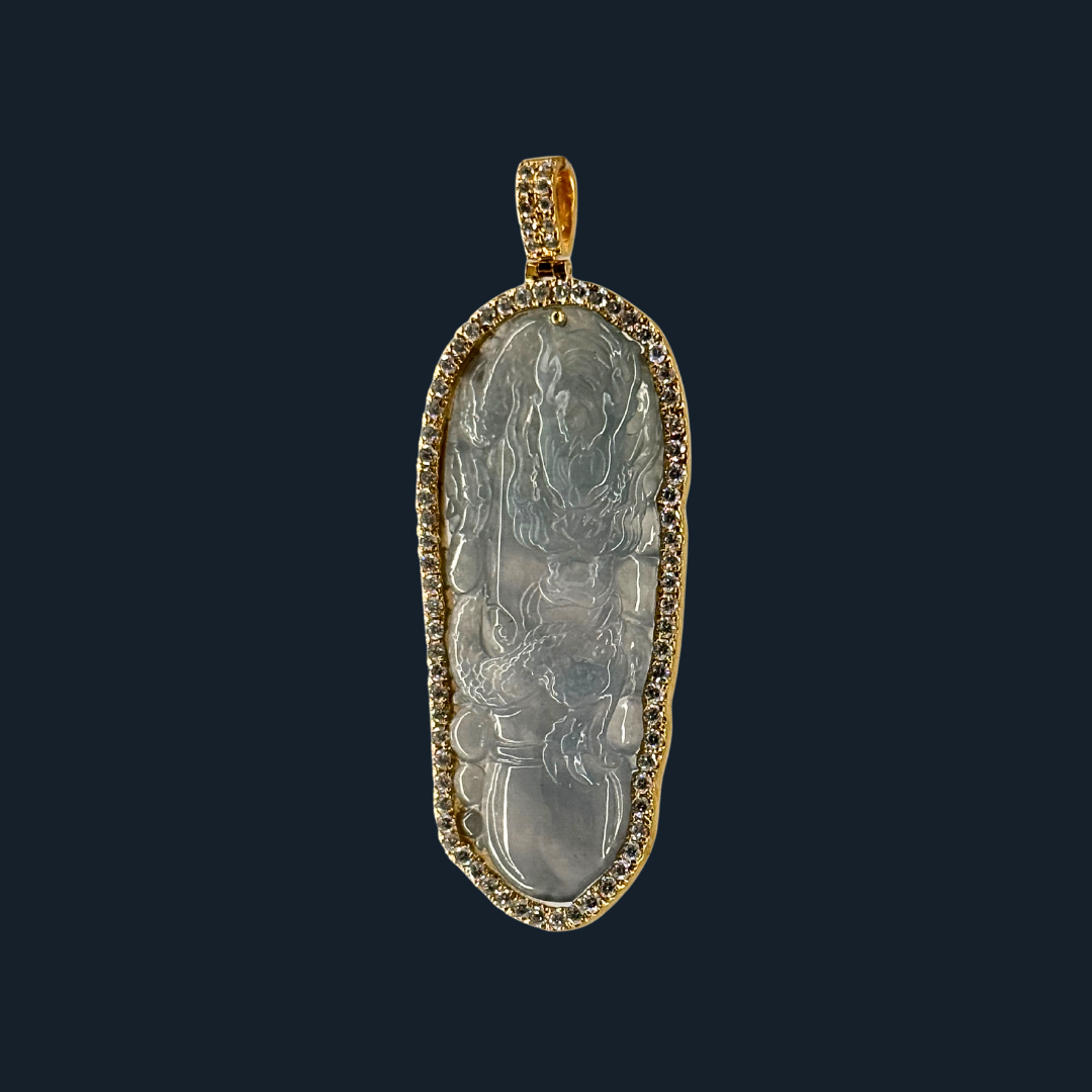 Type A Semi Icy Green Jade Dragon Pendant