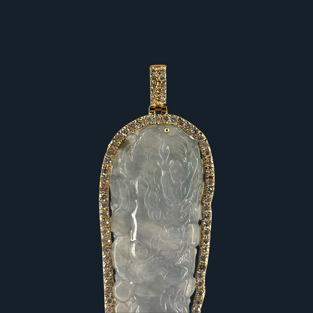 Type A Semi Icy Green Jade Dragon Pendant