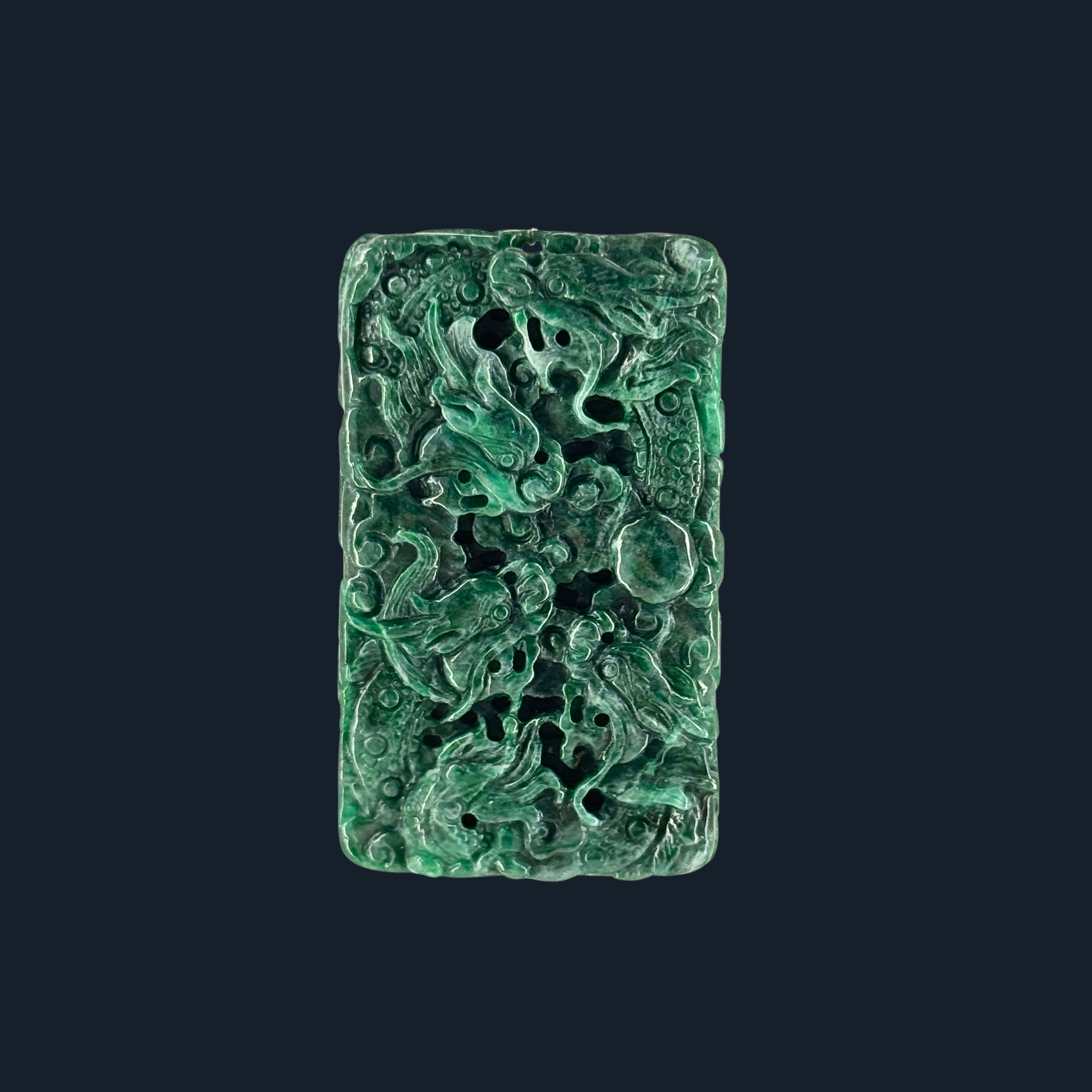 Type A Full Spicy Green Jade 9 Dragons Pendant