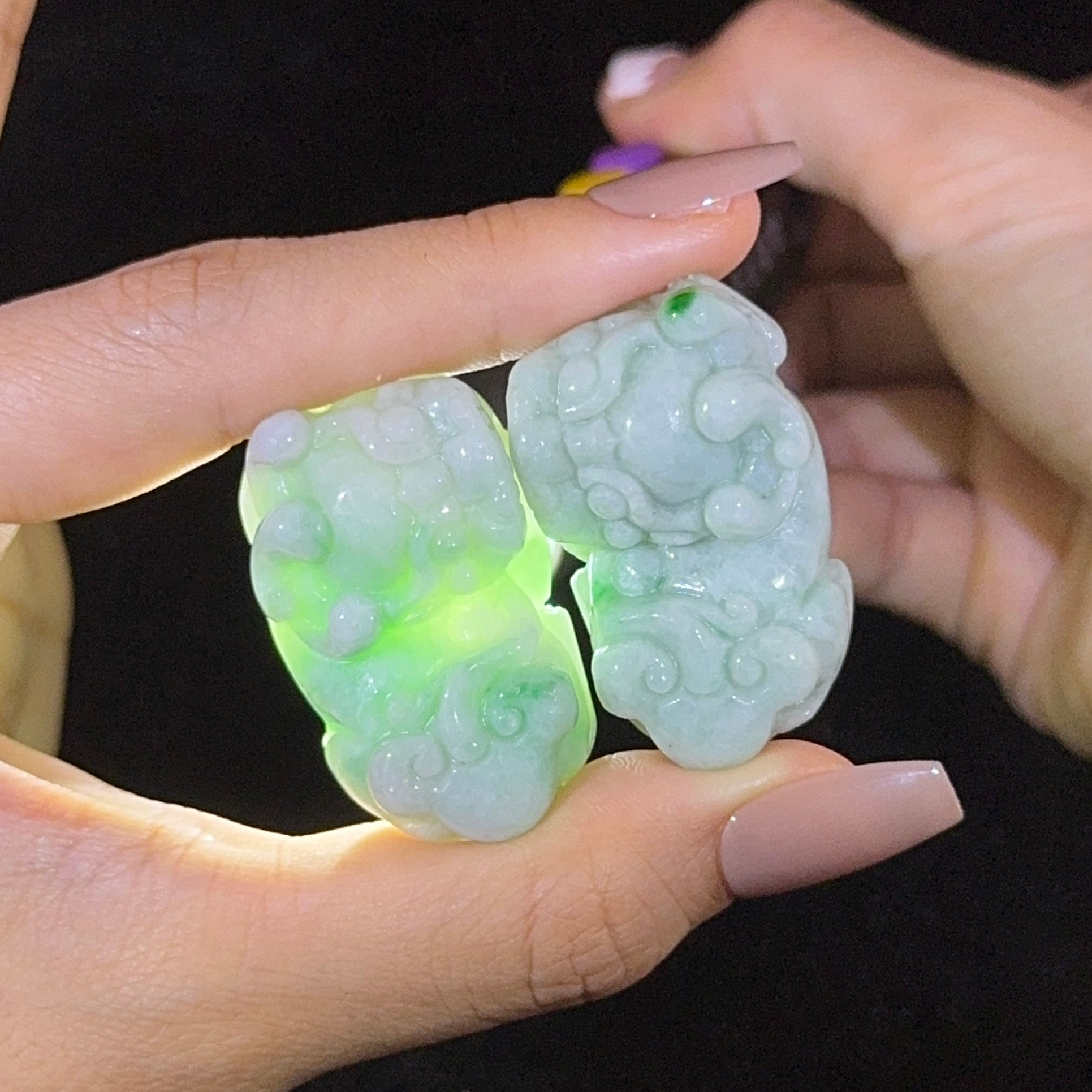 Type A Green Jade Pixiu Pair Display