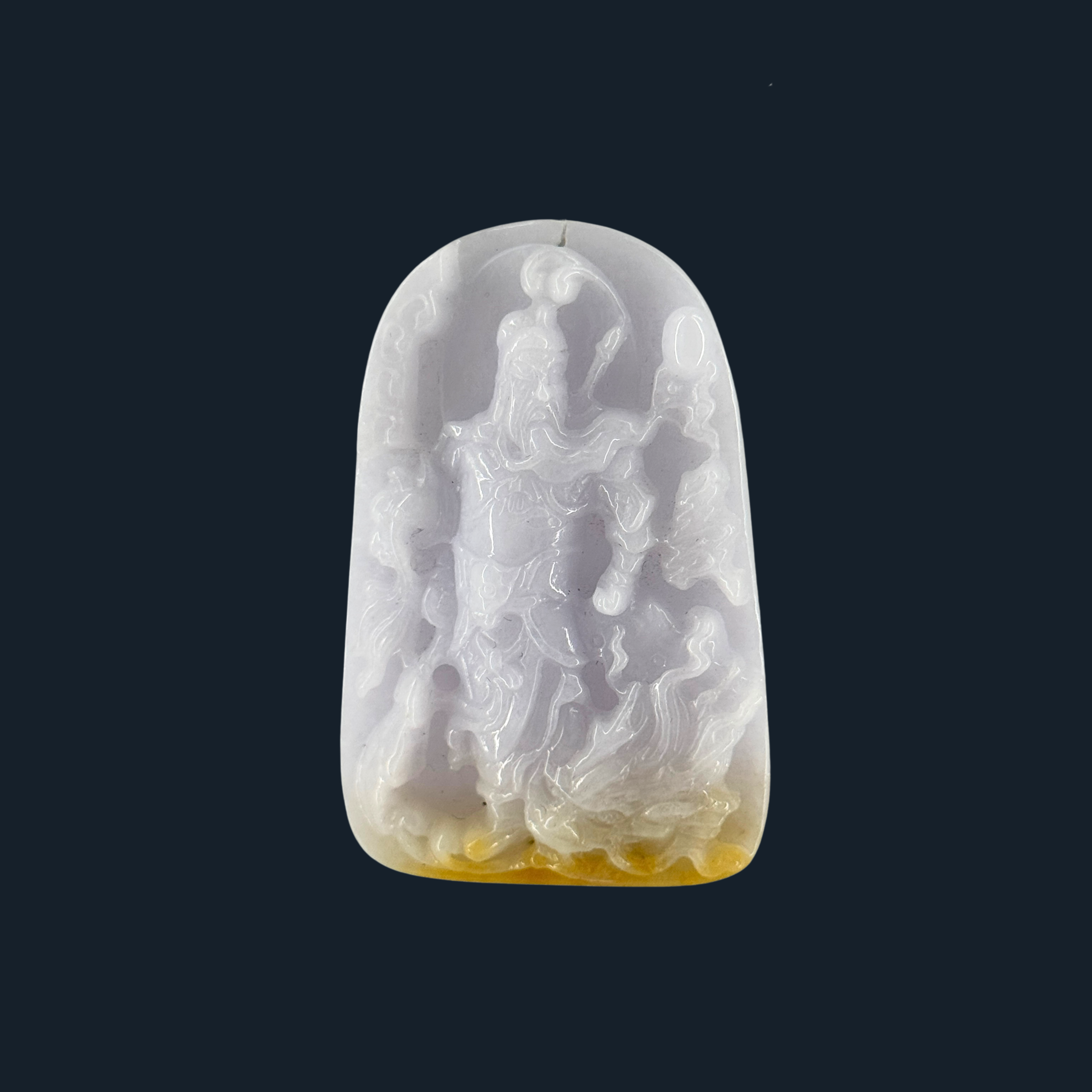Type A Lavender & Yellow Jade Guan Gong & Dragon Pendant