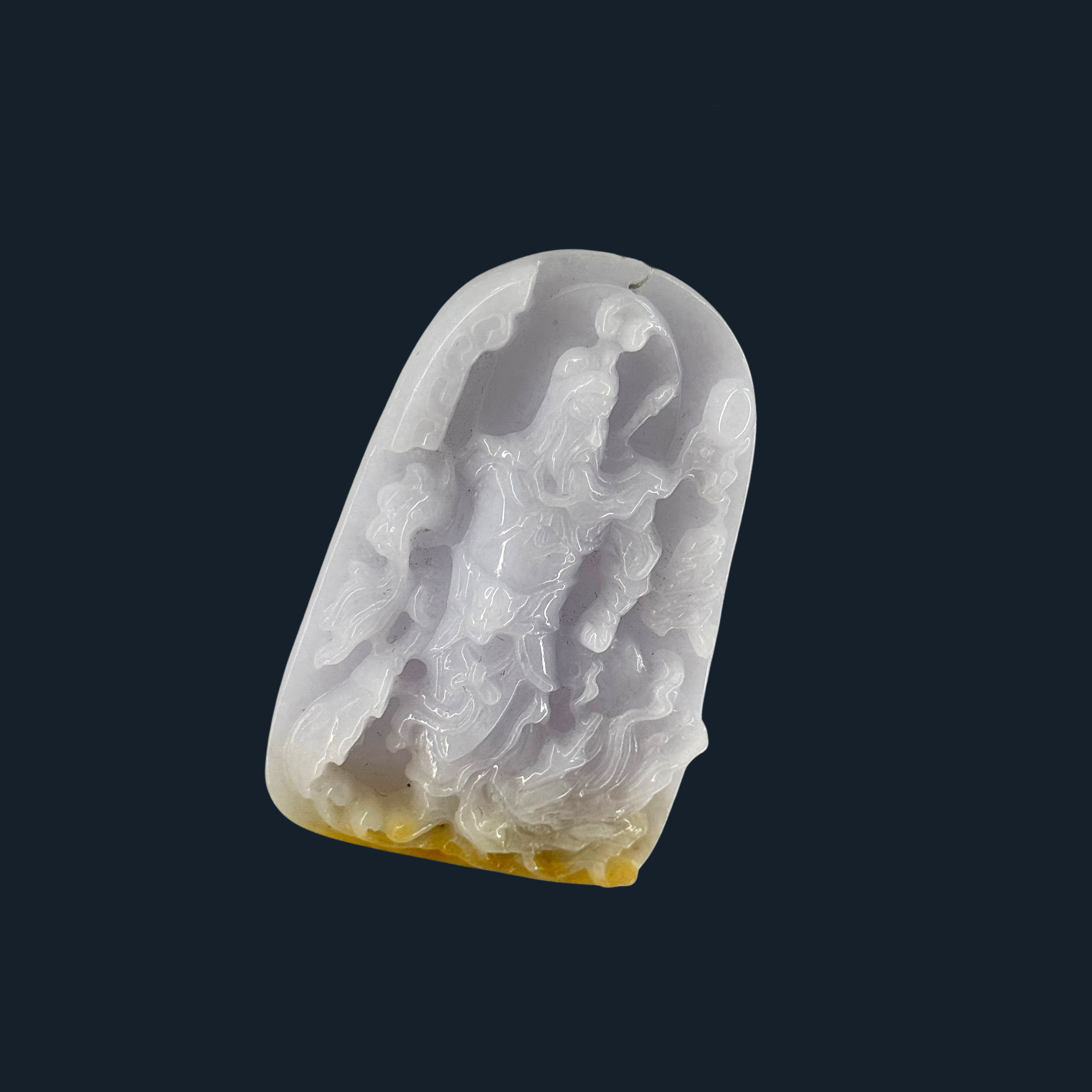 Type A Lavender & Yellow Jade Guan Gong & Dragon Pendant