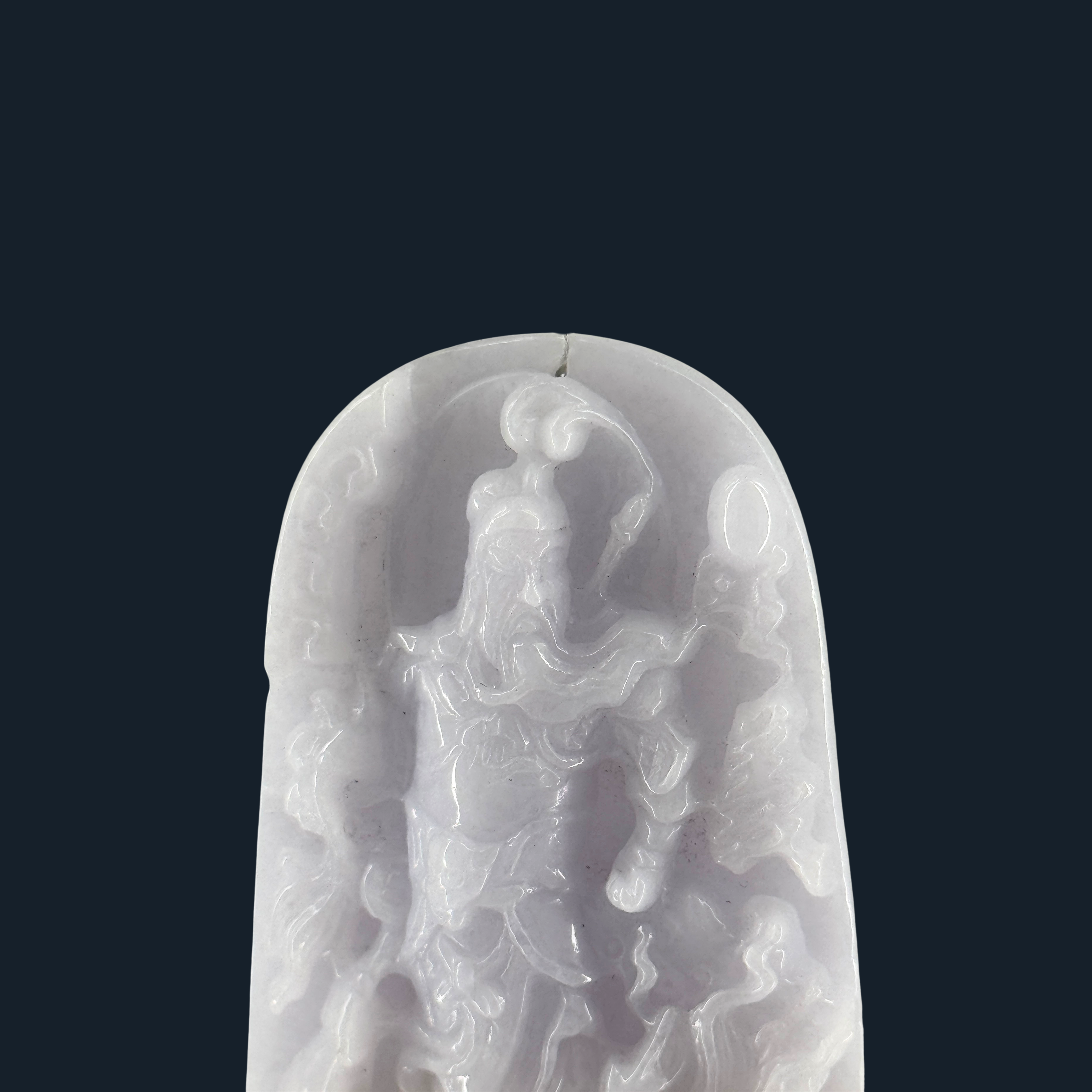 Type A Lavender & Yellow Jade Guan Gong & Dragon Pendant