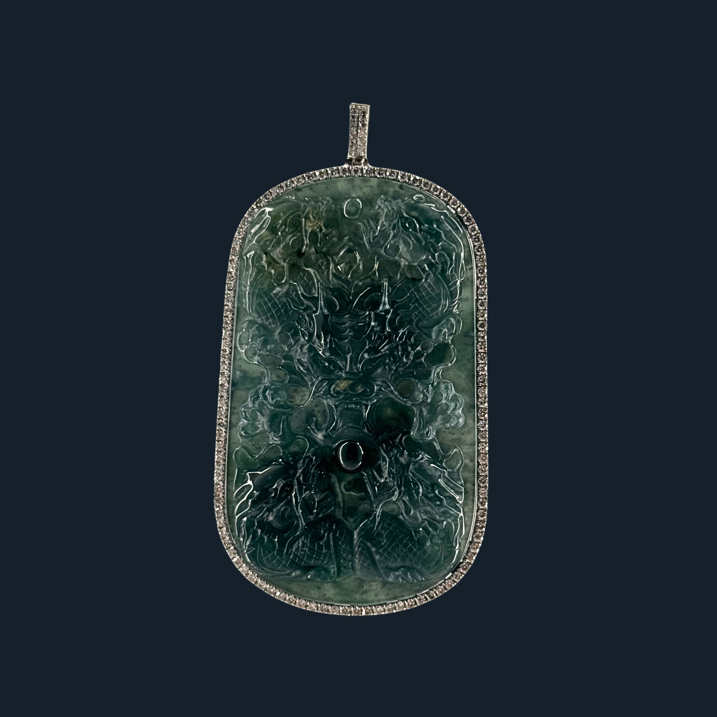 💎 ICED Blueish Green Jade 9 Dragons Pendant
