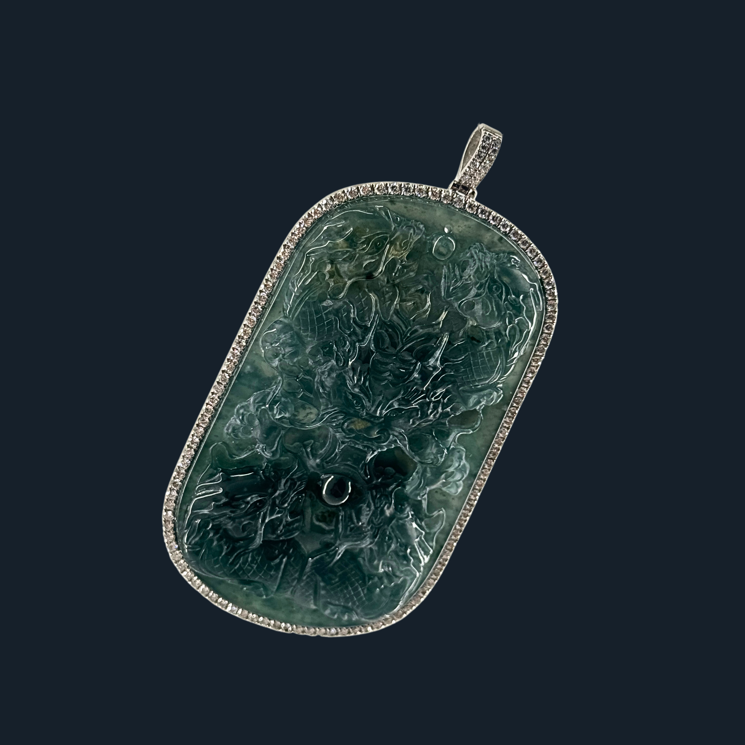 💎 ICED Blueish Green Jade 9 Dragons Pendant