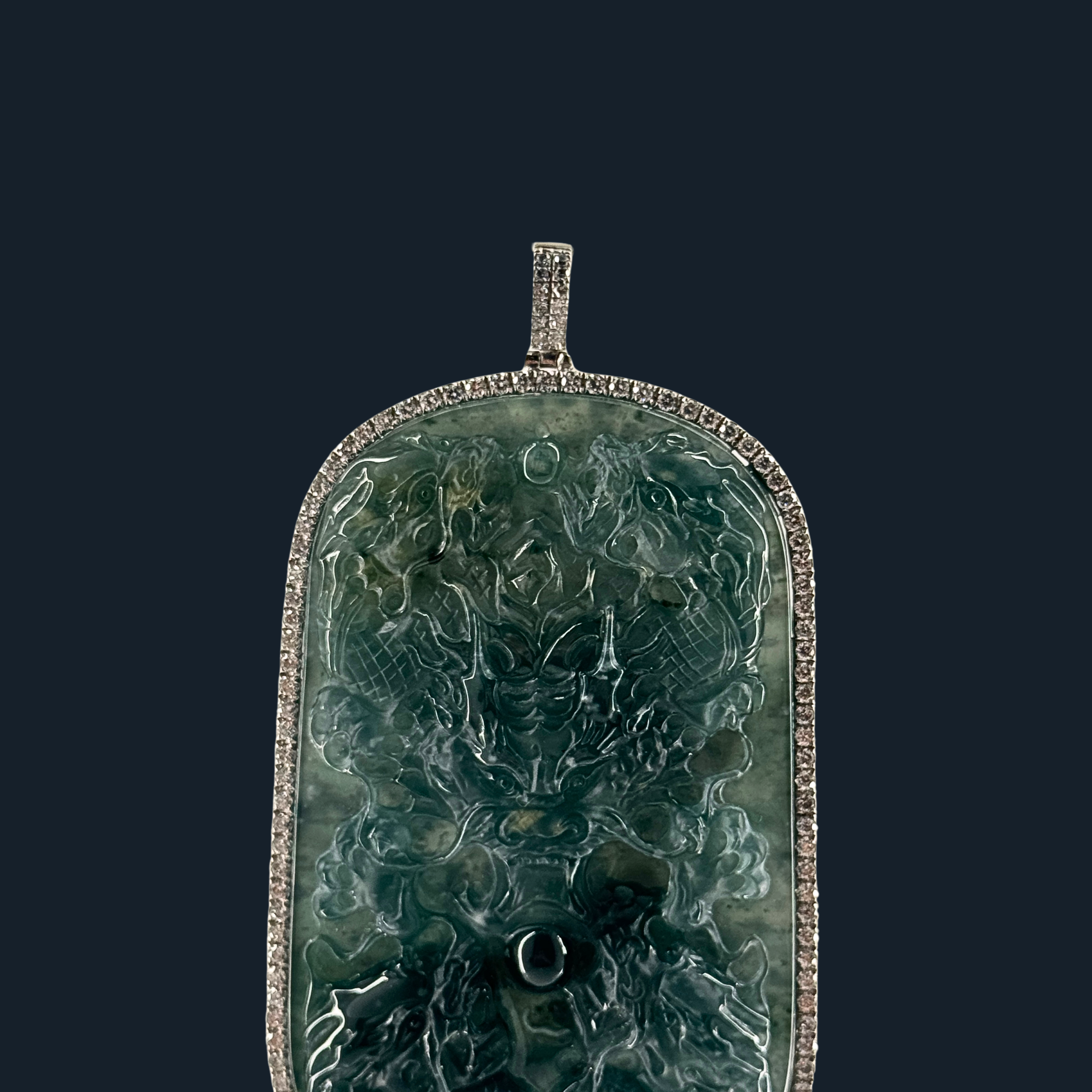 💎 ICED Blueish Green Jade 9 Dragons Pendant