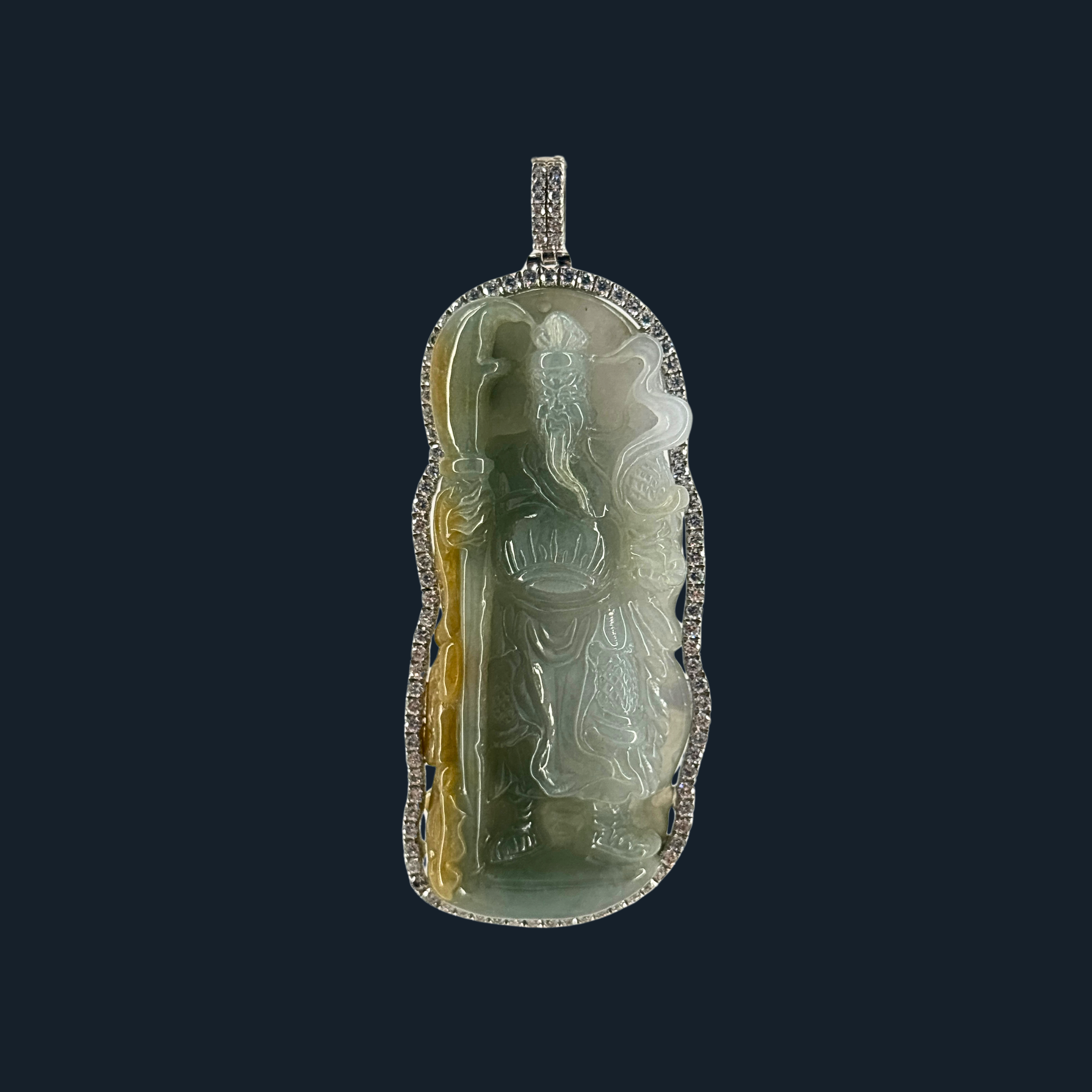 💎 ICED Green & Yellow Jade Guan Gong Pendant