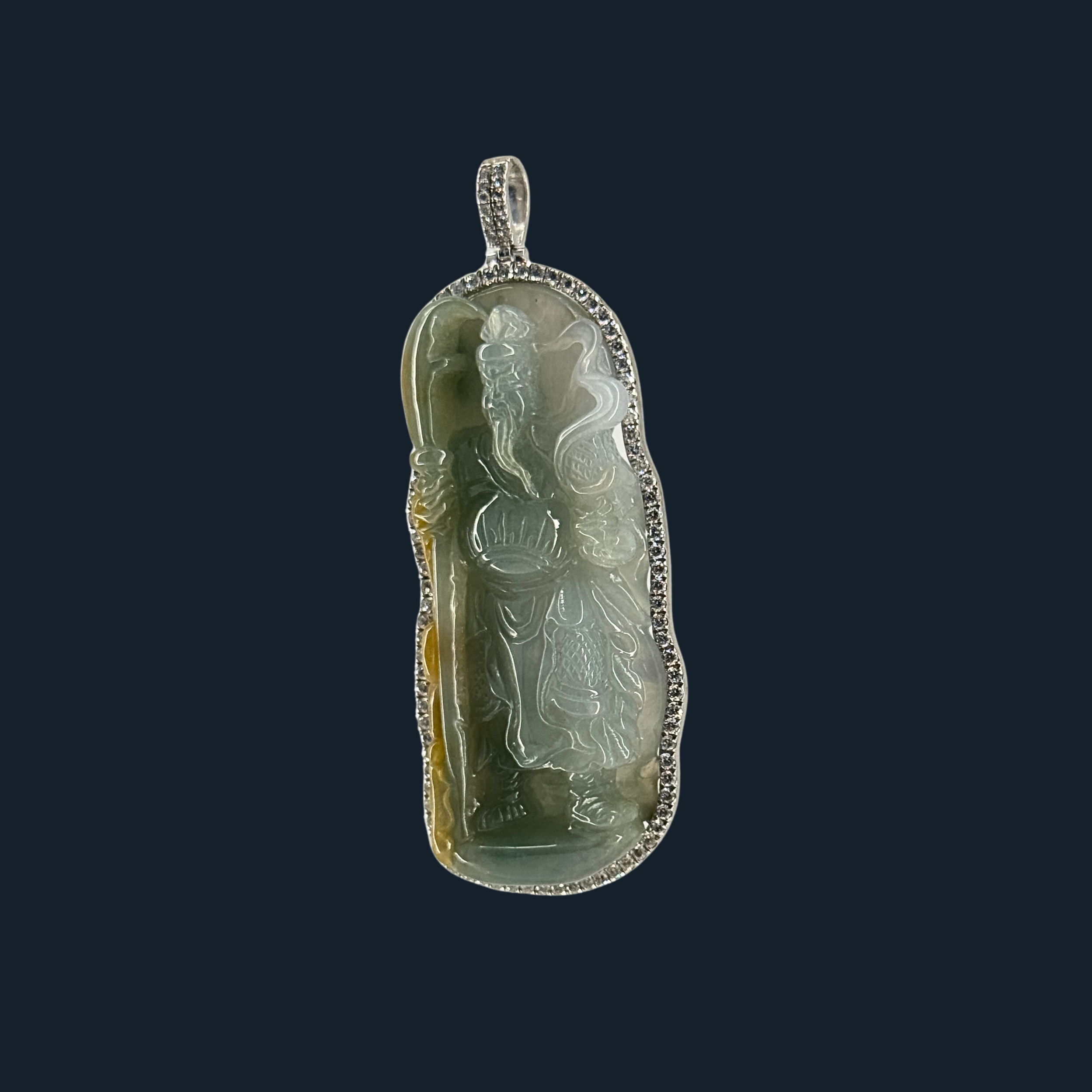 💎 ICED Green & Yellow Jade Guan Gong Pendant