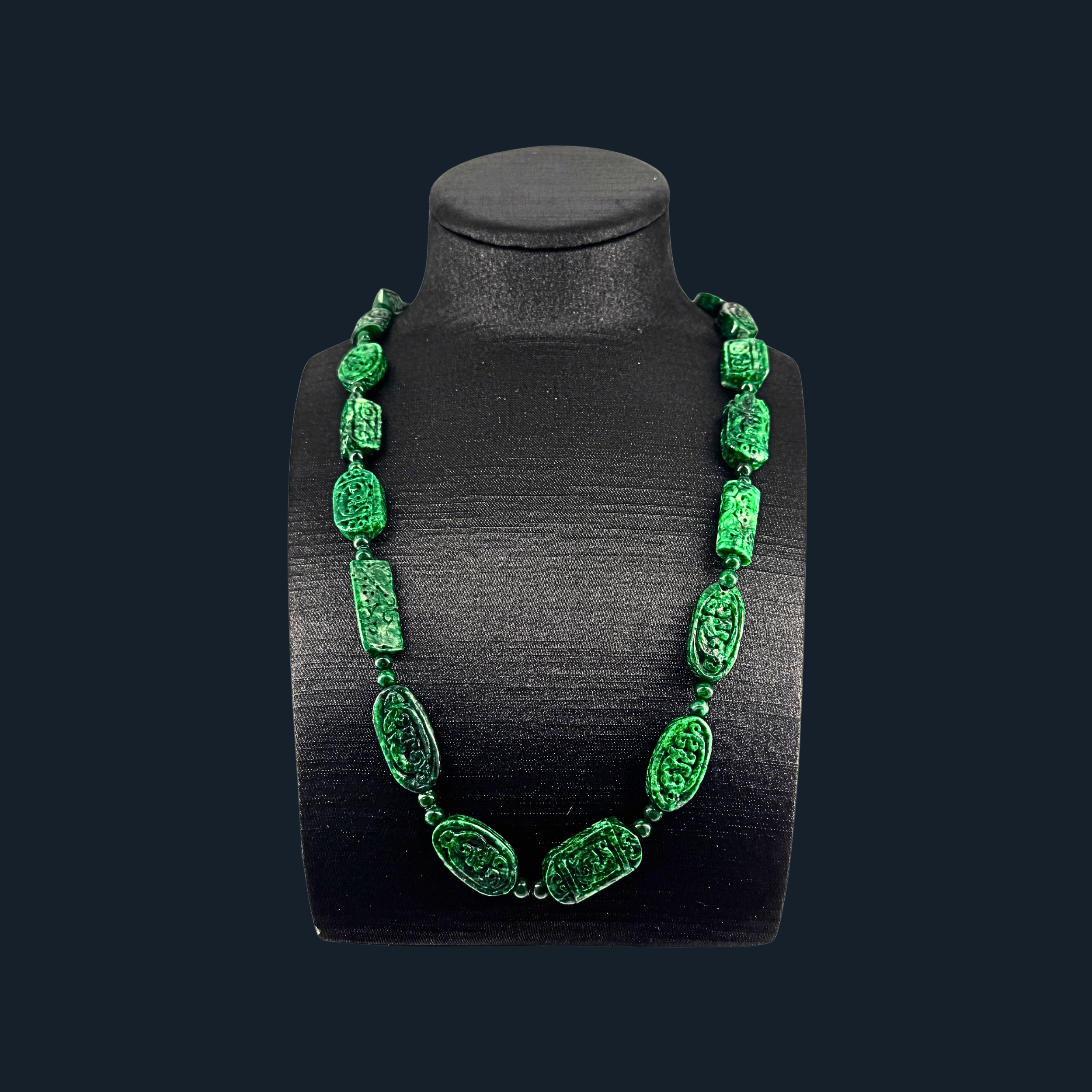 Type A Full Spicy Green Old Mine Jade Necklace NGI Cert
