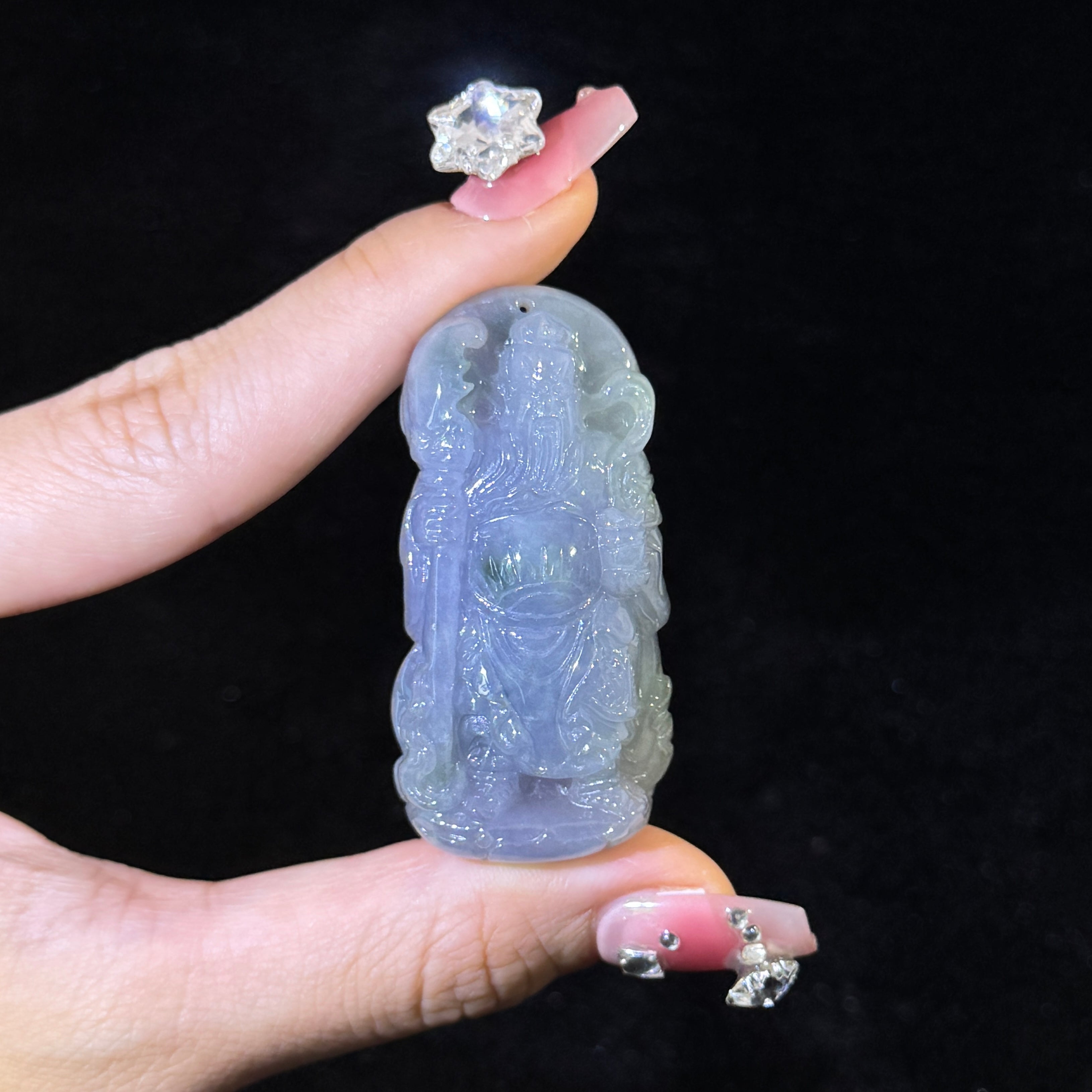 Type A Black Jade Guan Gong Pendant